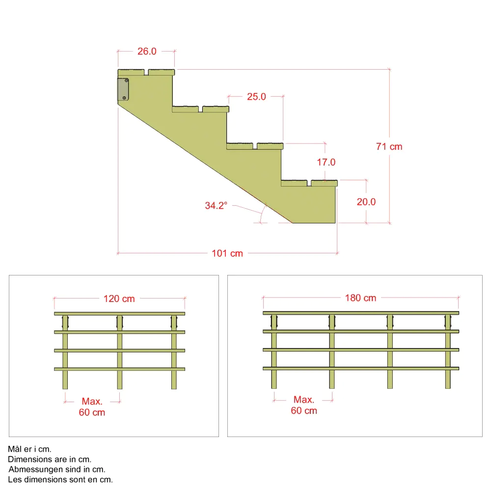Plus Außentreppe Kiefer 4 Stufen 180 cm breit