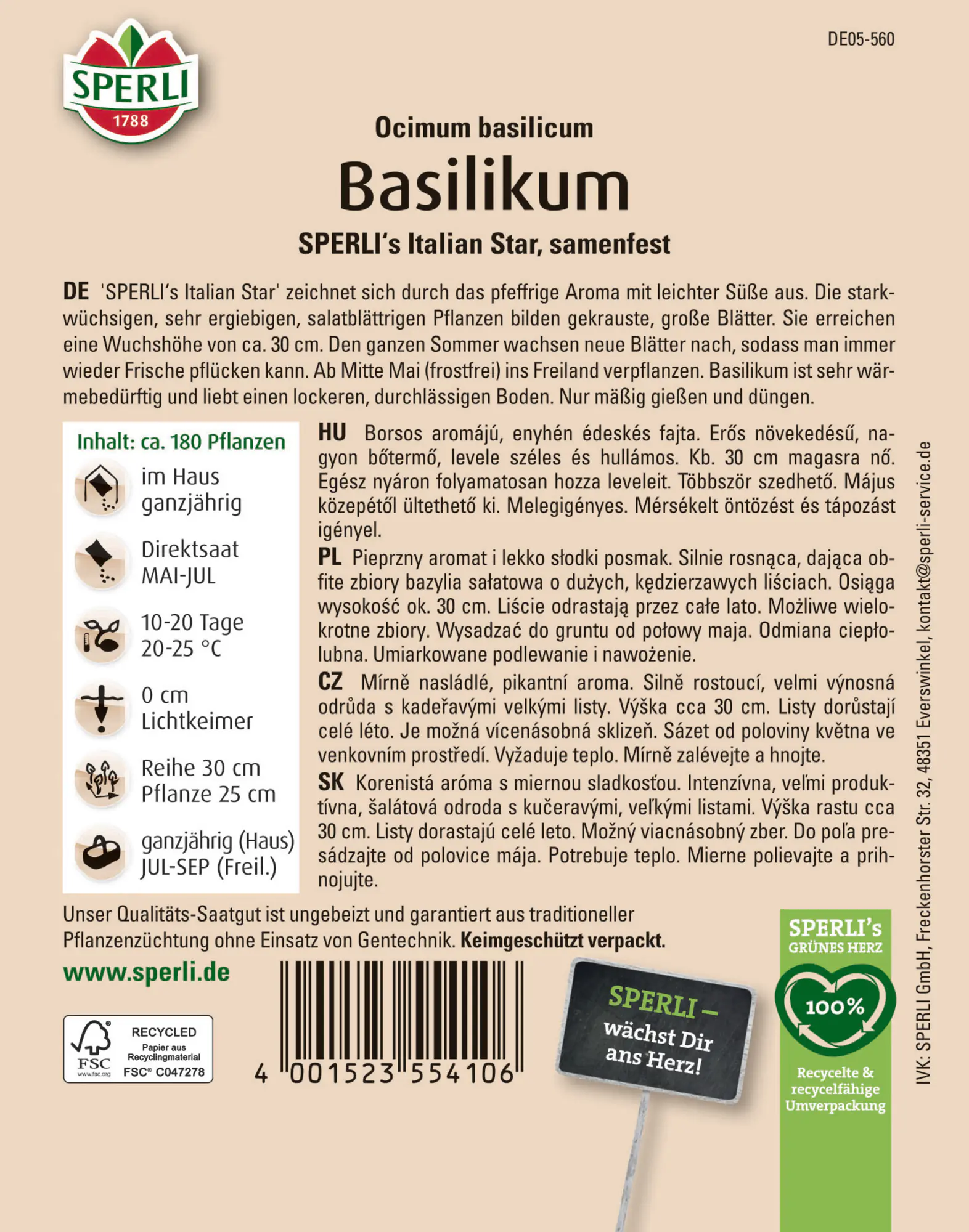 Sperli Saatgut Basilikum Italian Star für ca. 150 Pflanzen