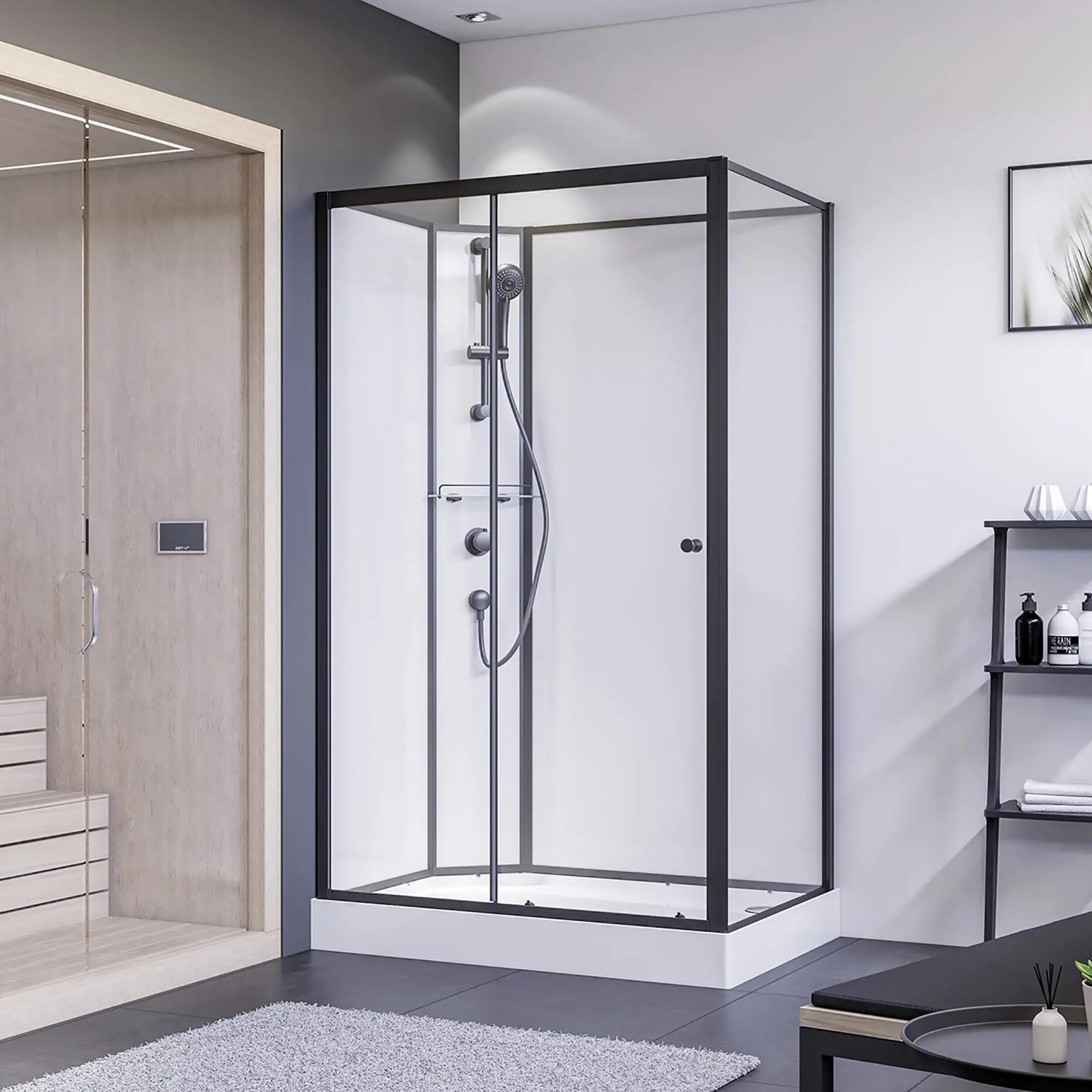 Breuer Komplettdusche BR 100 Schiebetür + Seitenwand li 80x120x204 cm, Schwarz, Klarglas hell