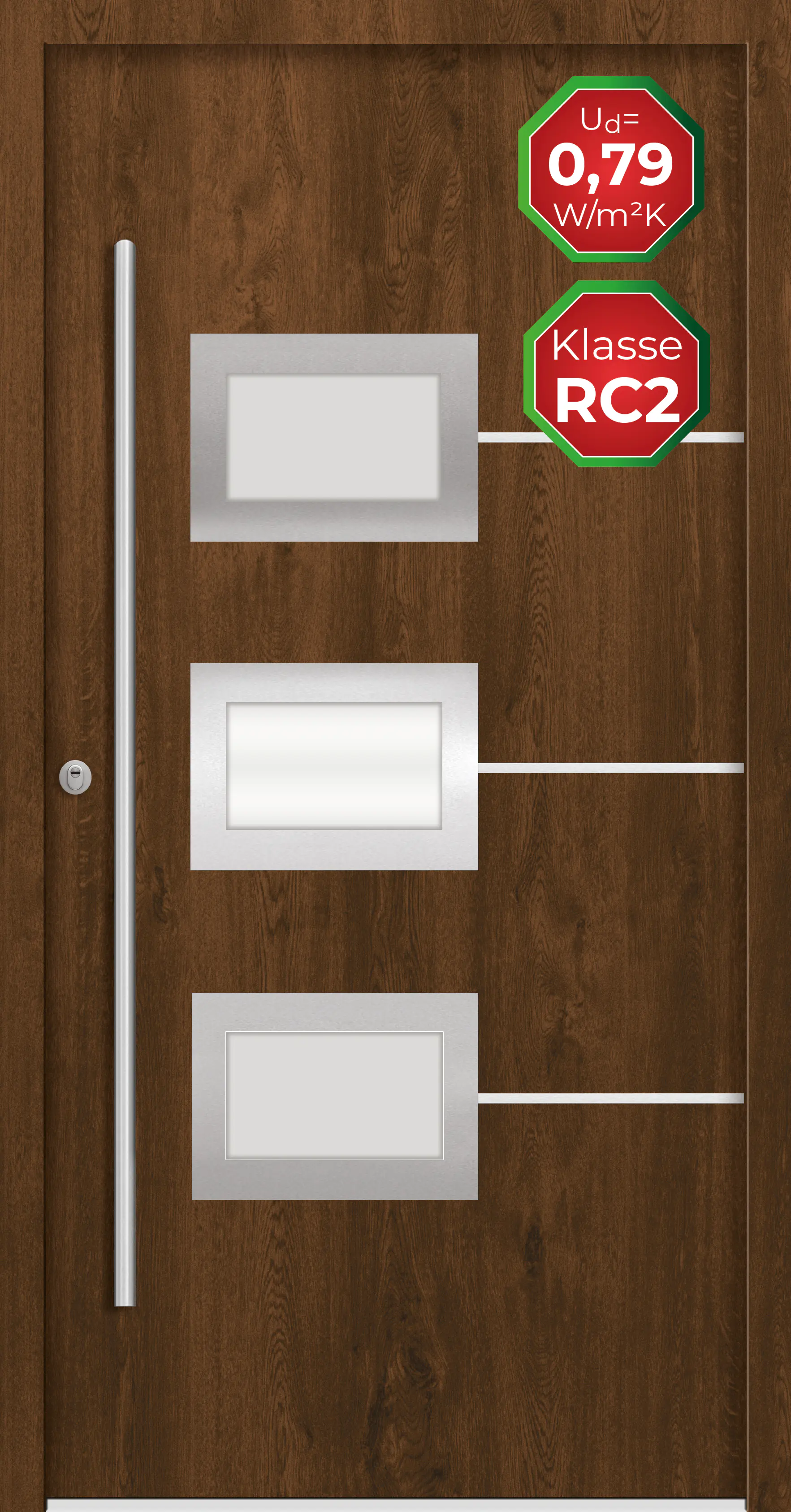 Splendoor Haustür Passivedoor Premium B03 RC2 Nussbaum DIN Links 100 x 210 cm