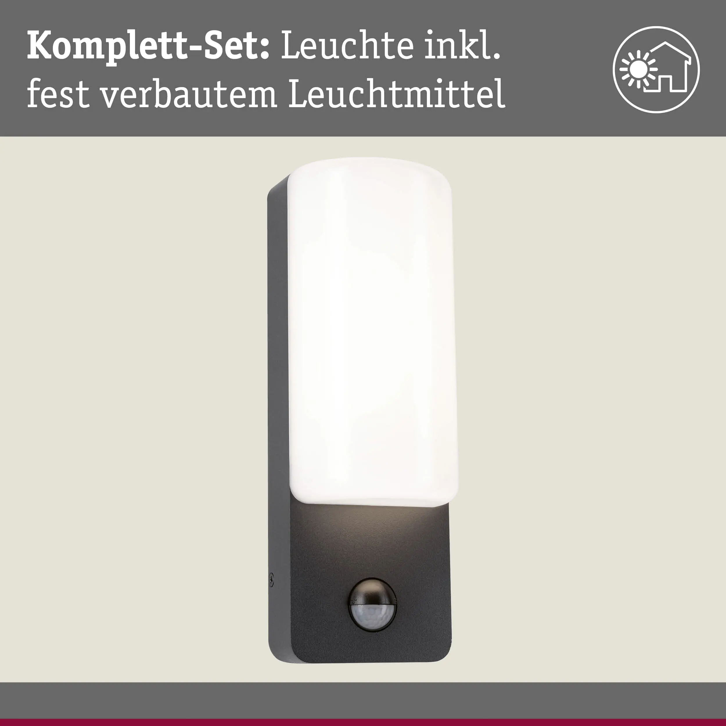 Paulmann LED Außen-Wandleuchte Bonnie anthrazit 26,3 x 9,3 cm mit Bewegungsmelder