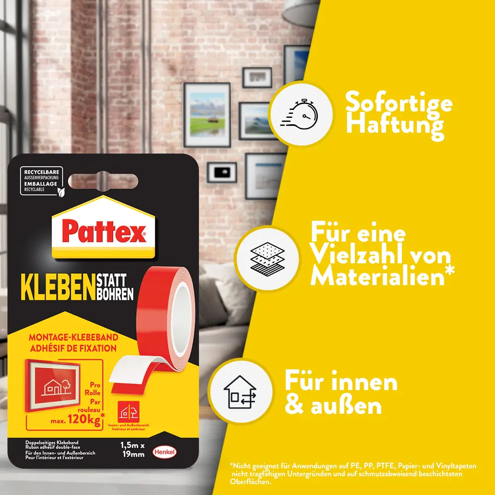 Pattex Kleben statt Bohren Klebeband superstark, 19 mm x 1,5 m