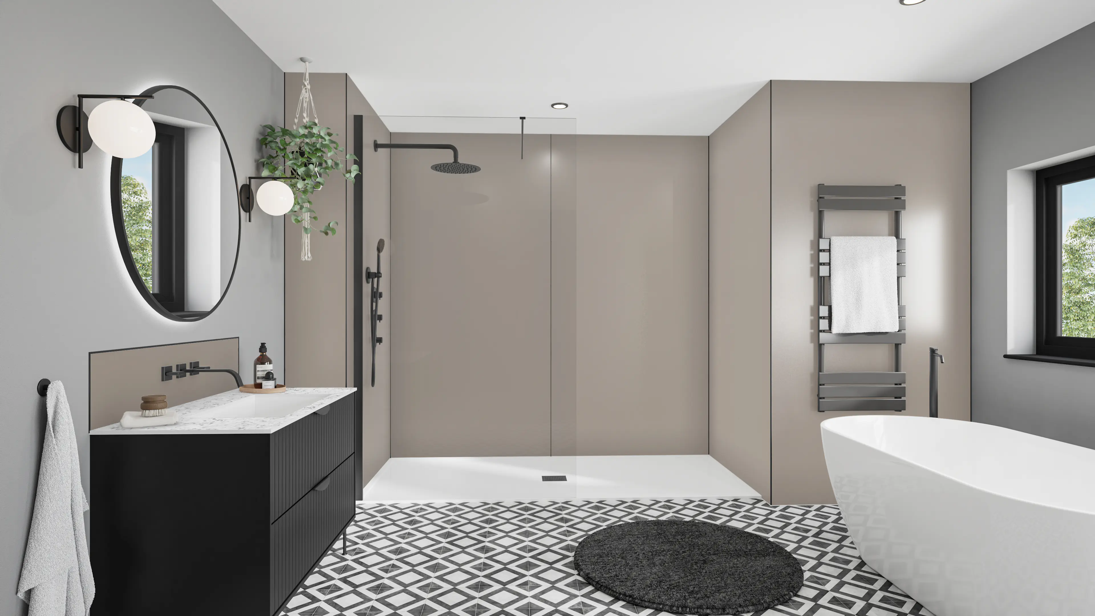 Wetwall Alloy Wandpaneel  Terra Grey/Seabreeze Green 90 x 244 cm