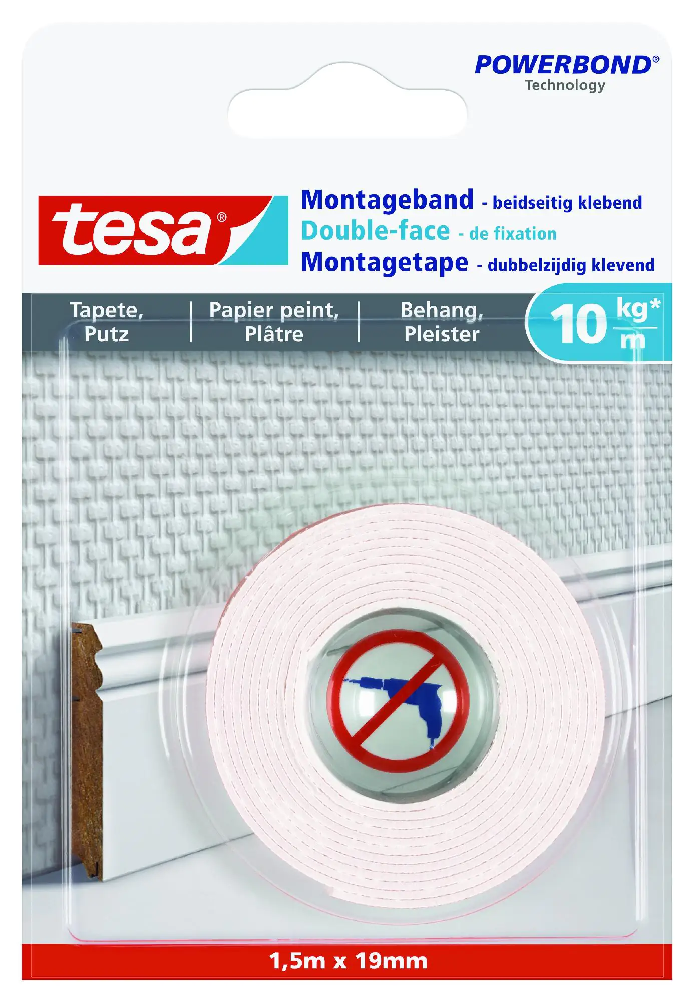 tesa Montageband 1,5 m x 19 mm, weiß