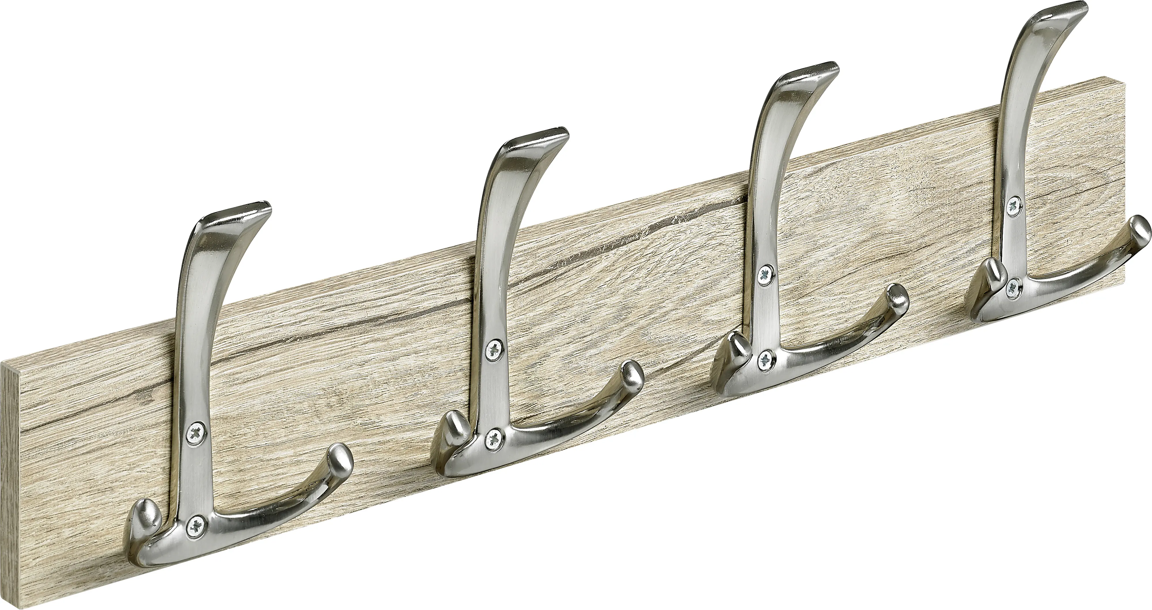 Hettich Garderobenleiste 4 Haken Holz 50 x 13,5 x 5,3 cm eiche-edelstahl optik