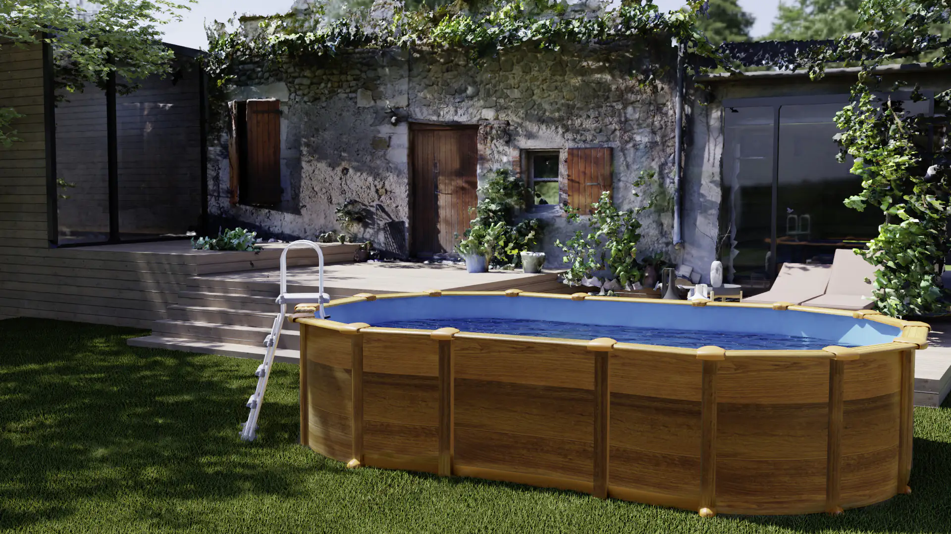 Gre Stahlwandpool Amazonia oval 610 x 375 x 132 cm, Holzdekor