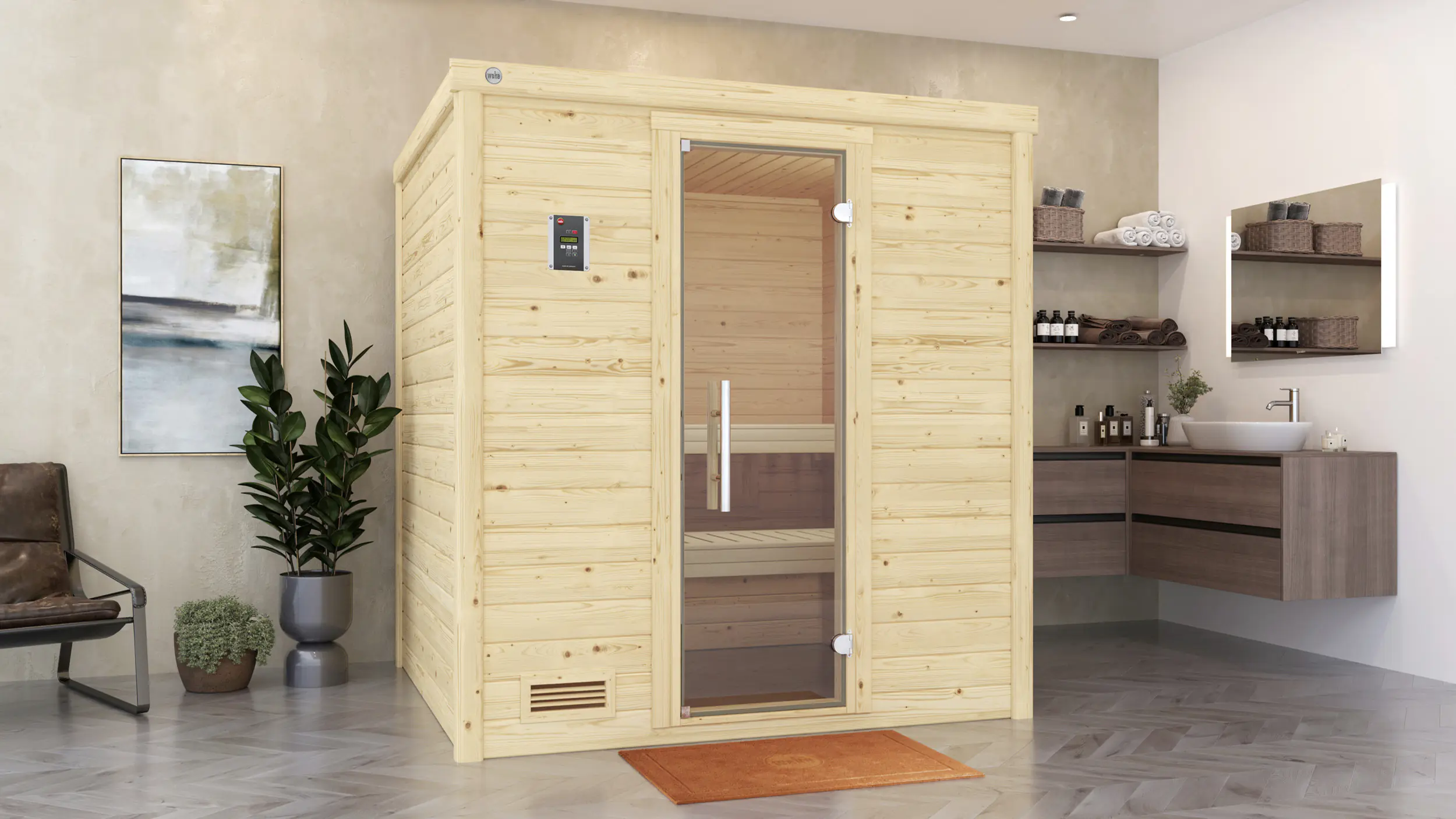 Weka Massivholzsauna Bergen 1.8 mit Glastür