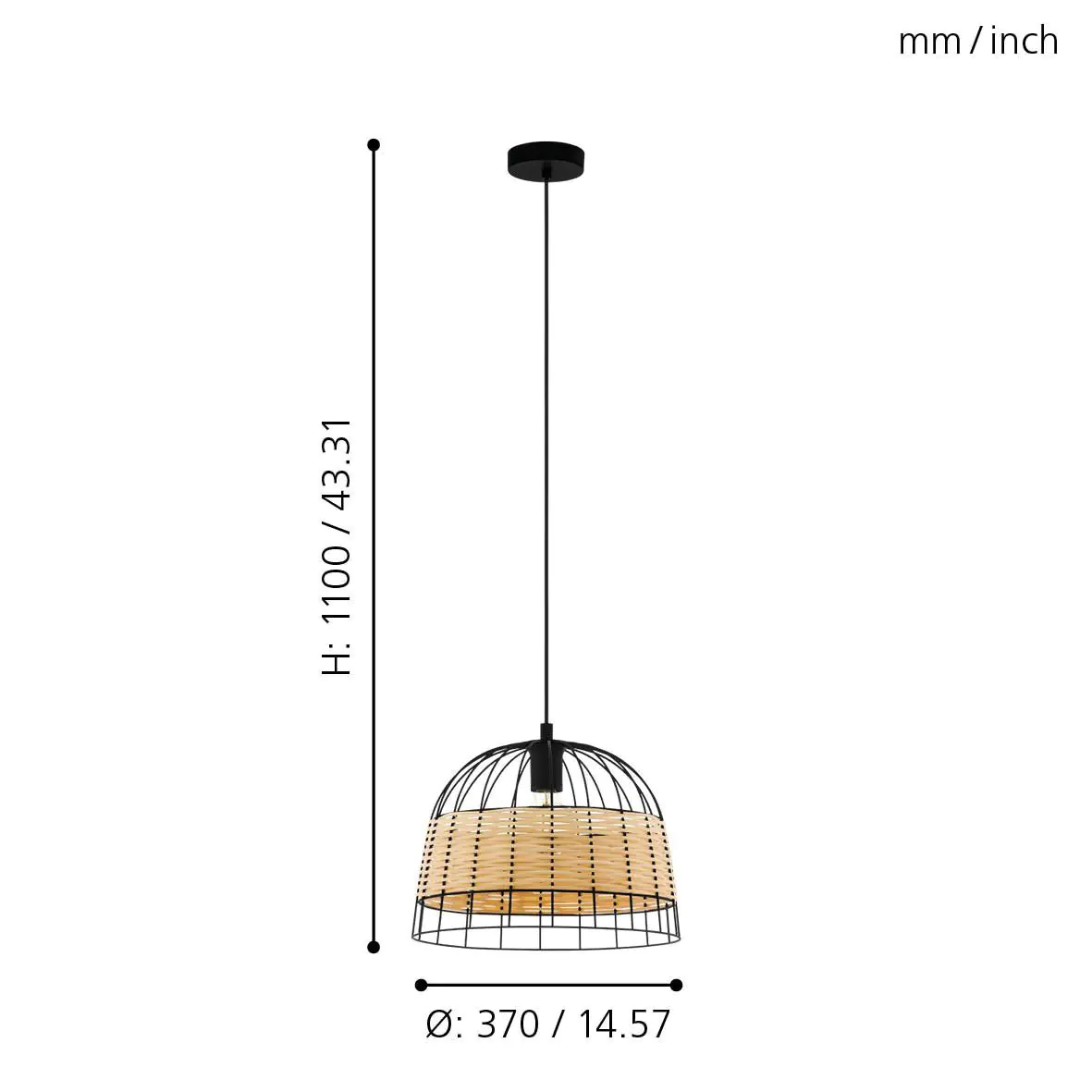 Eglo Pendelleuchte Anwick natur Ø 37 cm E27, max. 60 W