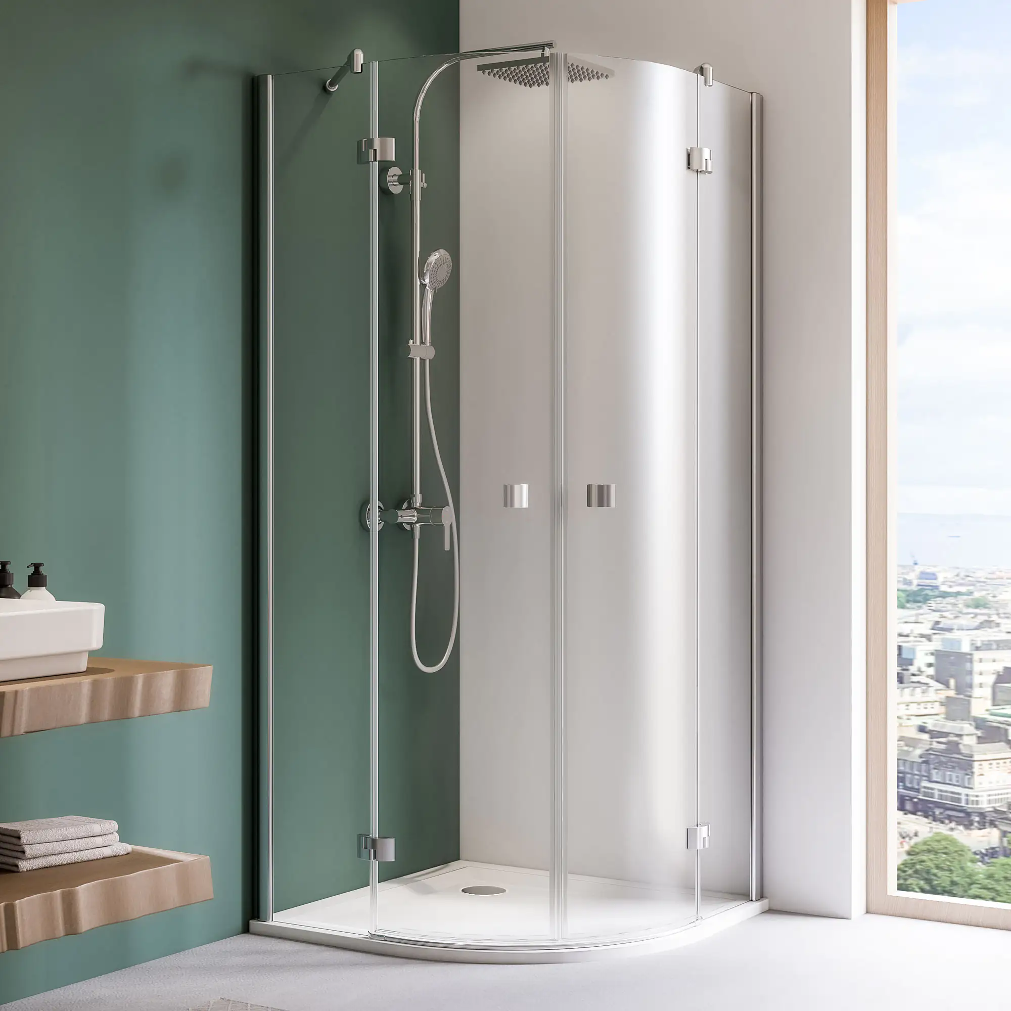 Breuer Espira Runddusche 100x100 4-teilig, Alu chromeffekt, Klarglas hell