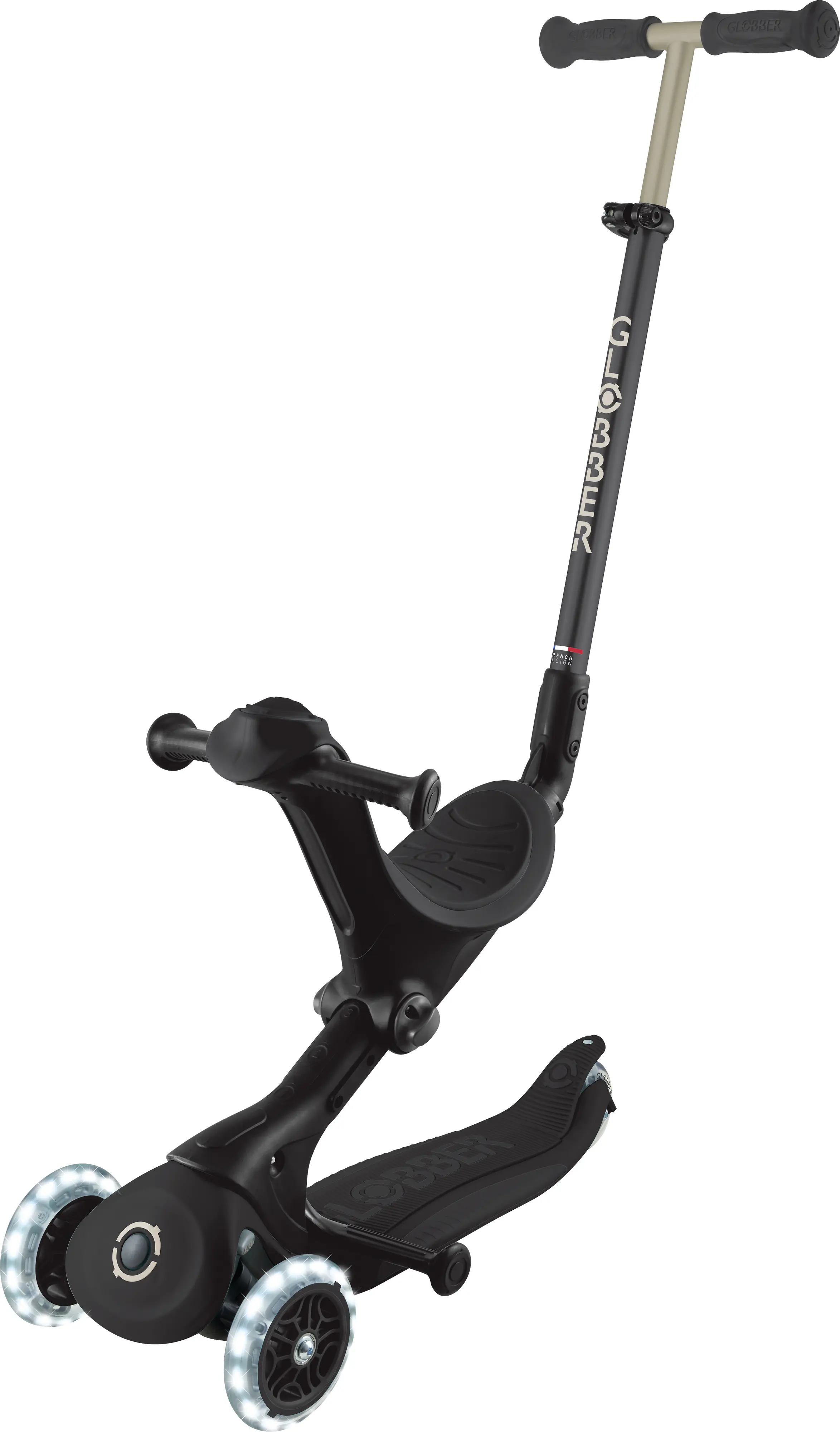 Globber Scooter 3in1 Junior Go-Up Deluxe Lights schwarz mit Leuchtrollen