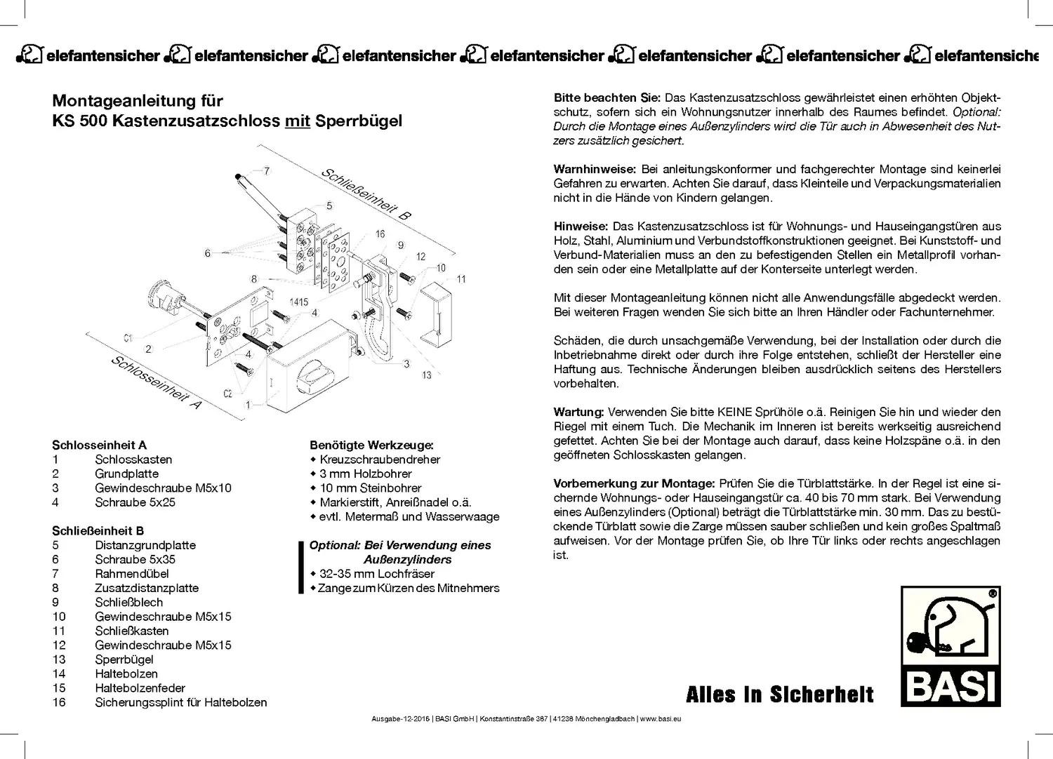 Basi Kastenzusatzschloss Dornmaß 60 mm