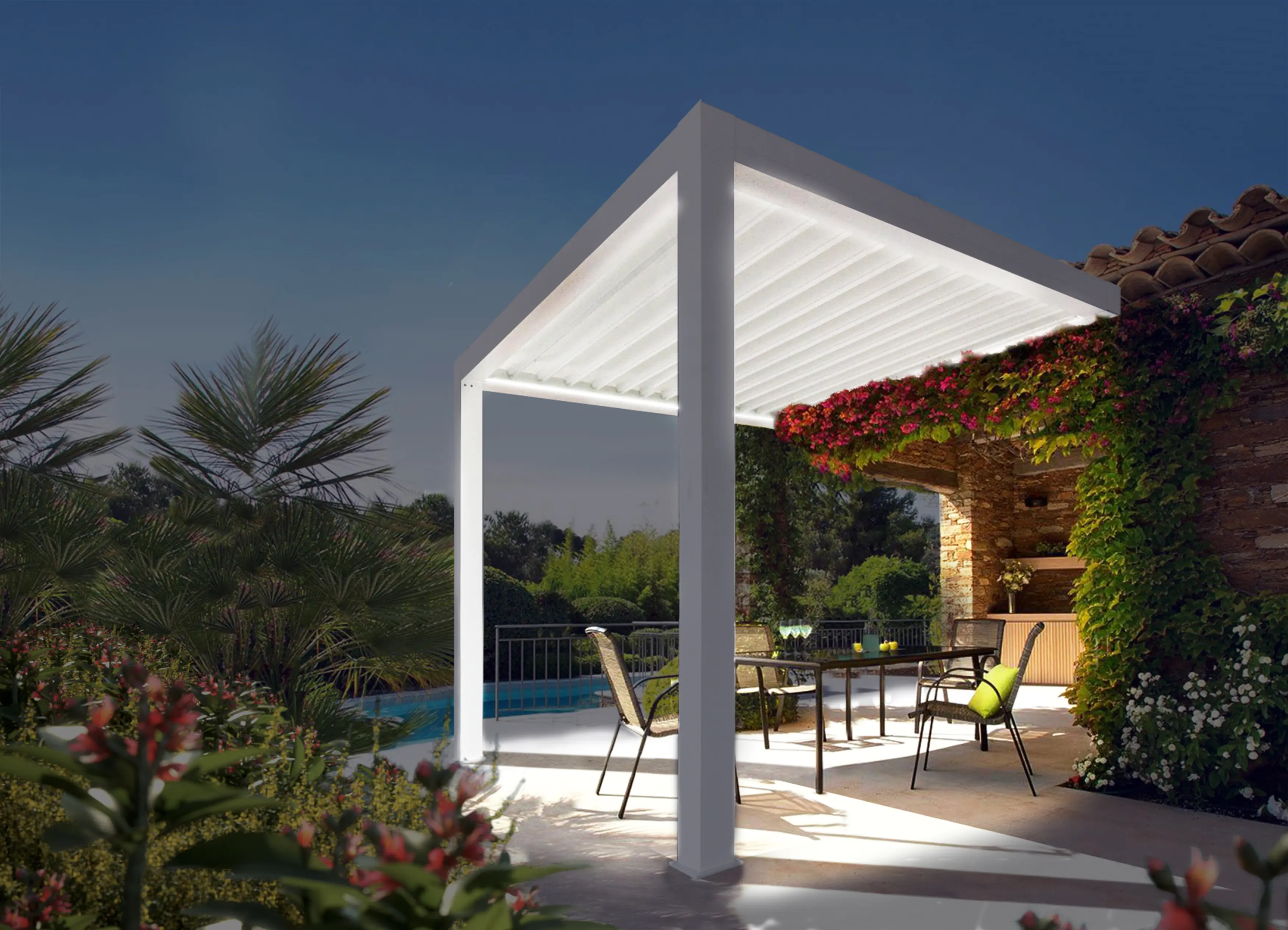 Lamellen Terrassenüberdachung 400 x 400,3 x 266 cm weiß