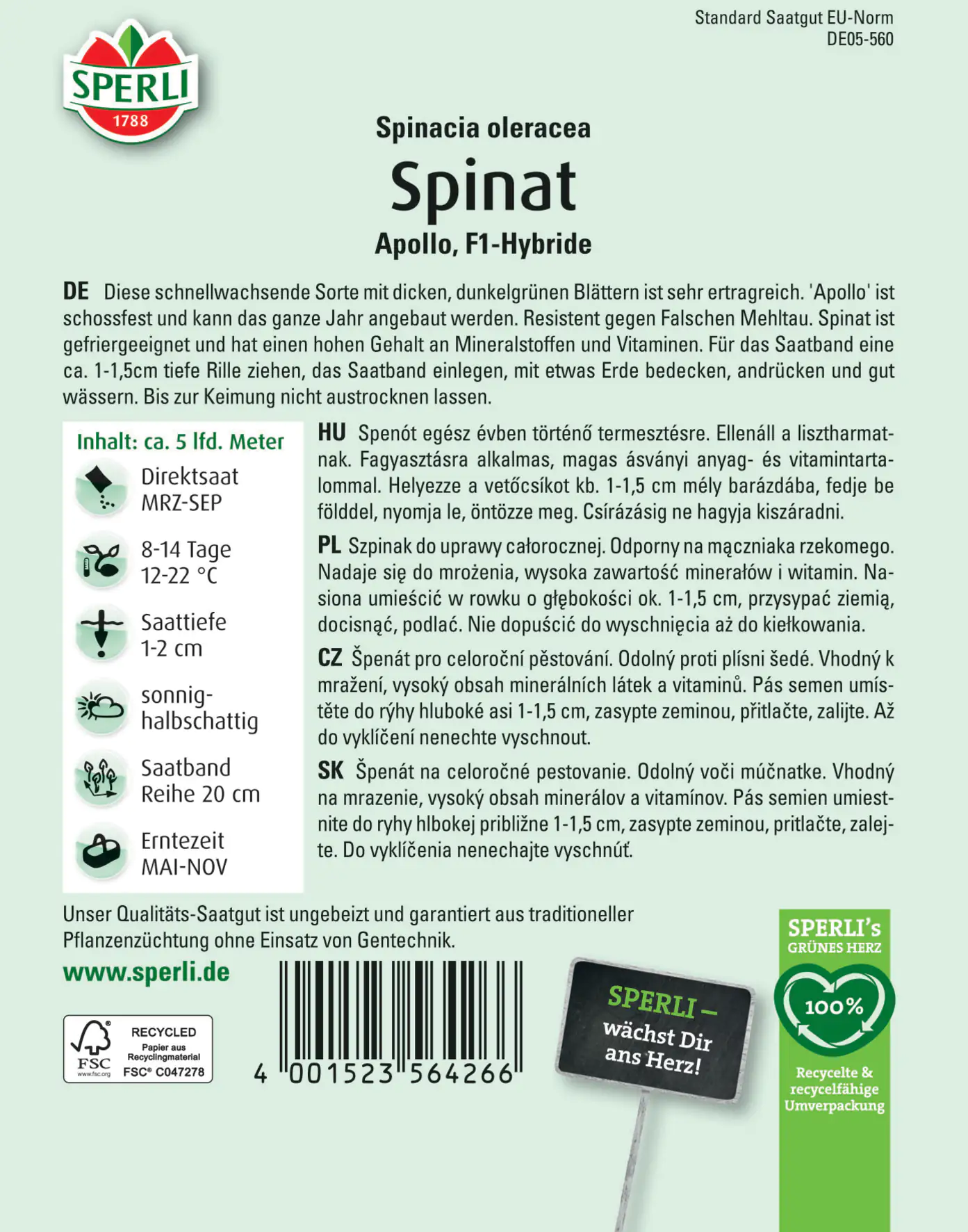 Sperli Spinat Apollo F1 Saatband