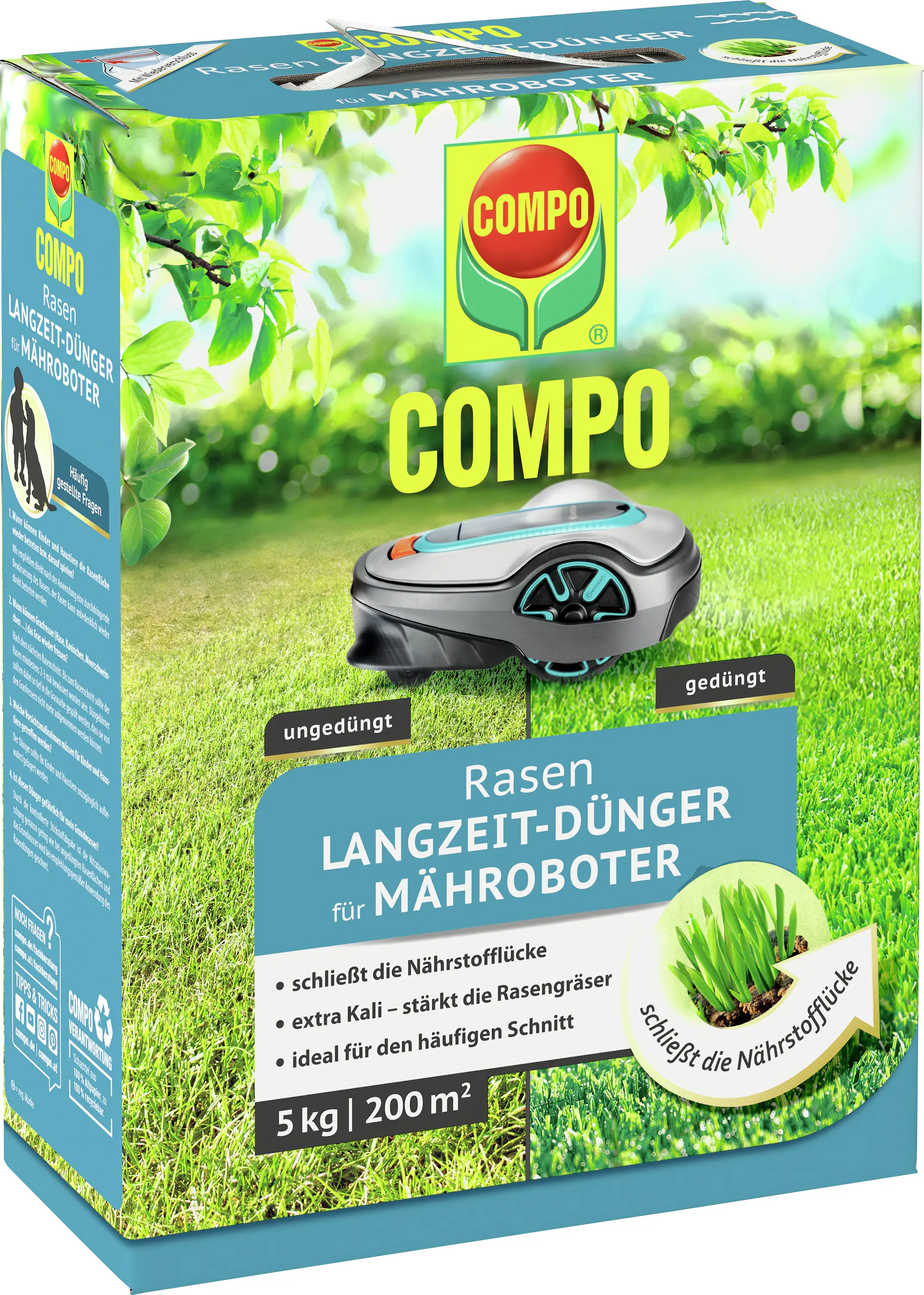 Compo Rasendünger mit Langzeitwirkung für Mähroboter 5 kg für ca. 200 m²