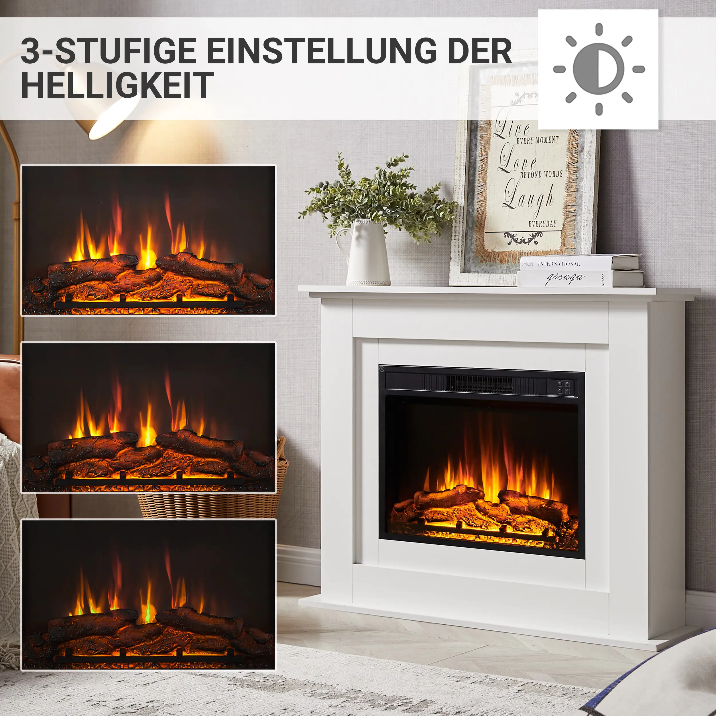 BALDERIA Elektrokamin weiß Finn 1000/2000 Watt 82 x 100 cm