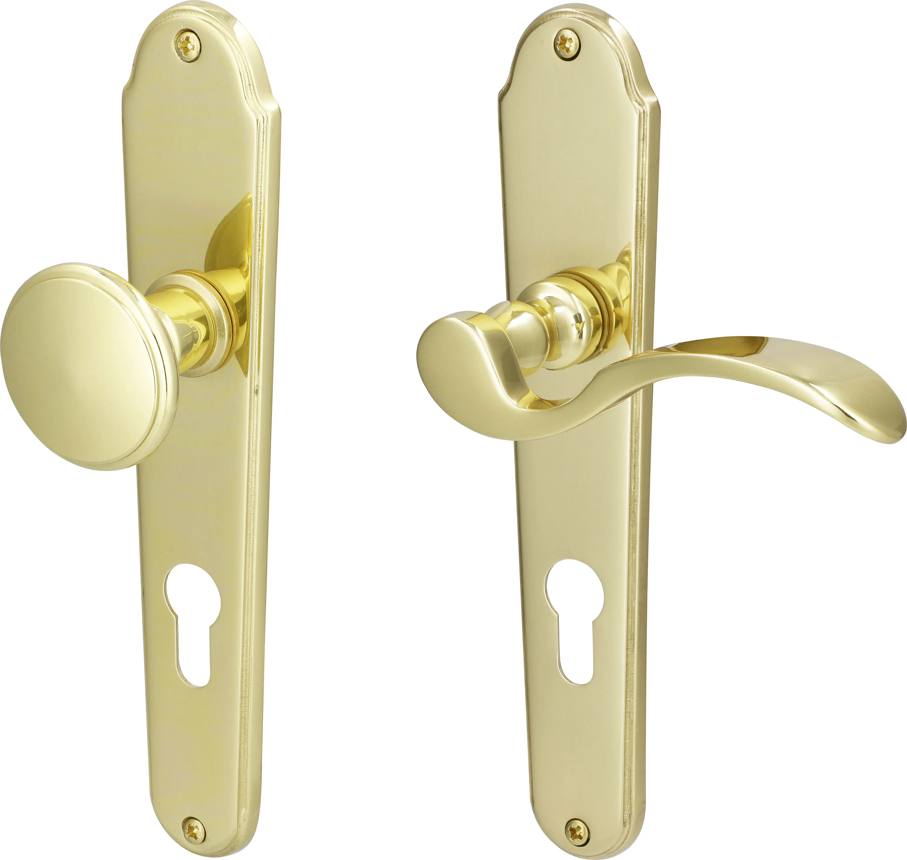 Südmetall Türgriff-Garnitur Langschild Panda PZ Messing poliert Drücker rechts gold 225 x 45 mm