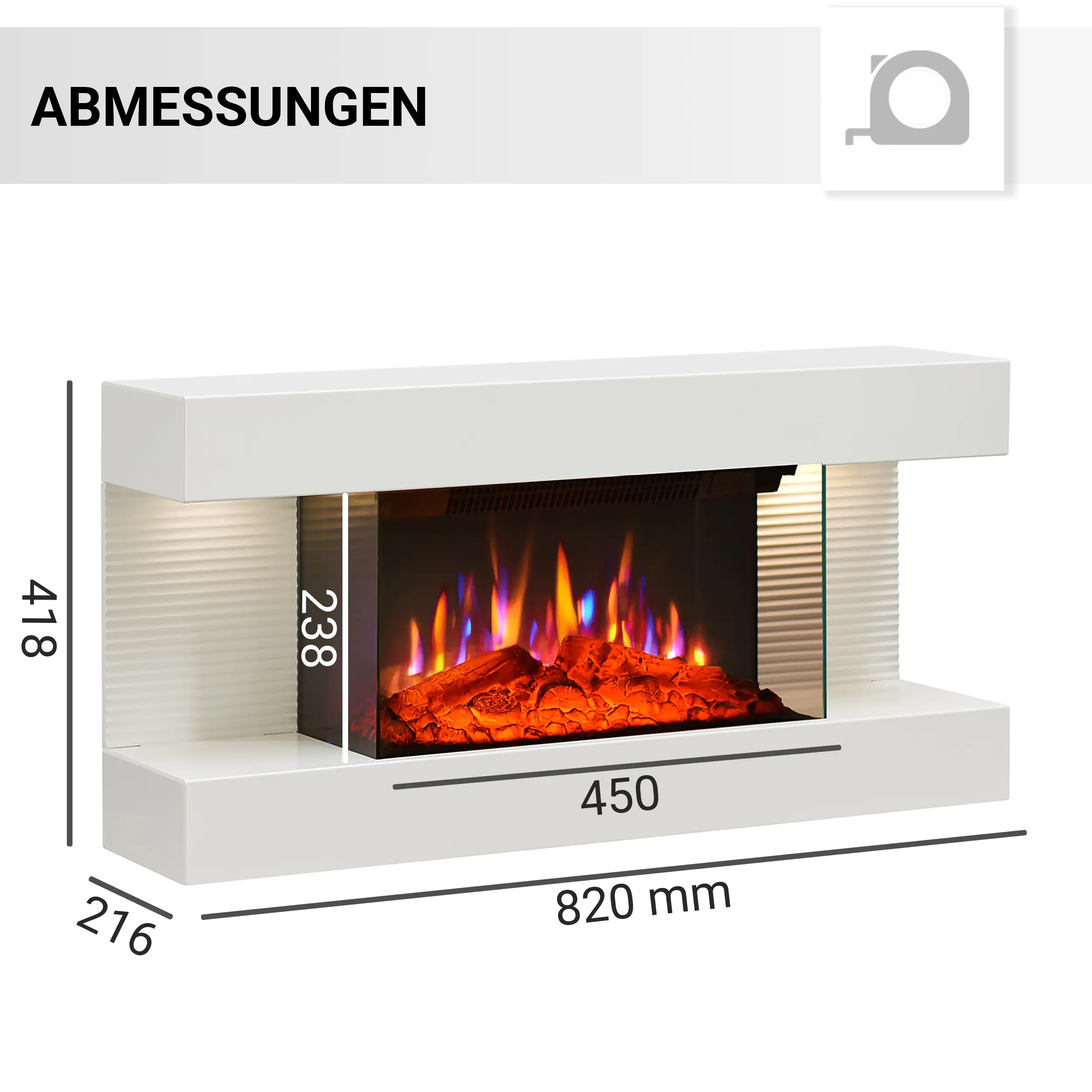 BALDERIA Elektrokamin weiß Ida 1000/1800 Watt 41,8 x 82 cm