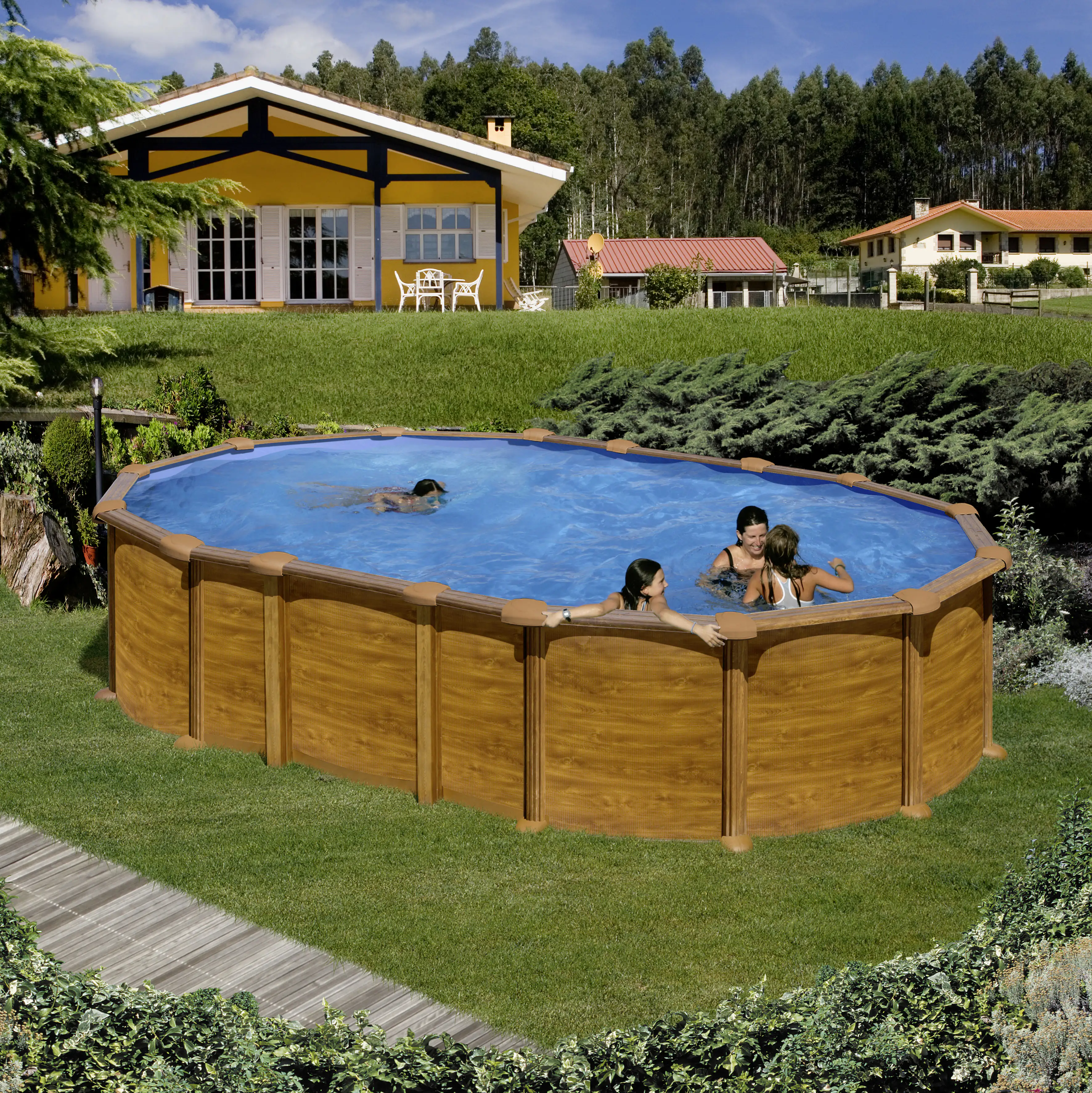 Gre Stahlwandpool Amazonia oval 610 x 375 x 132 cm, Holzdekor