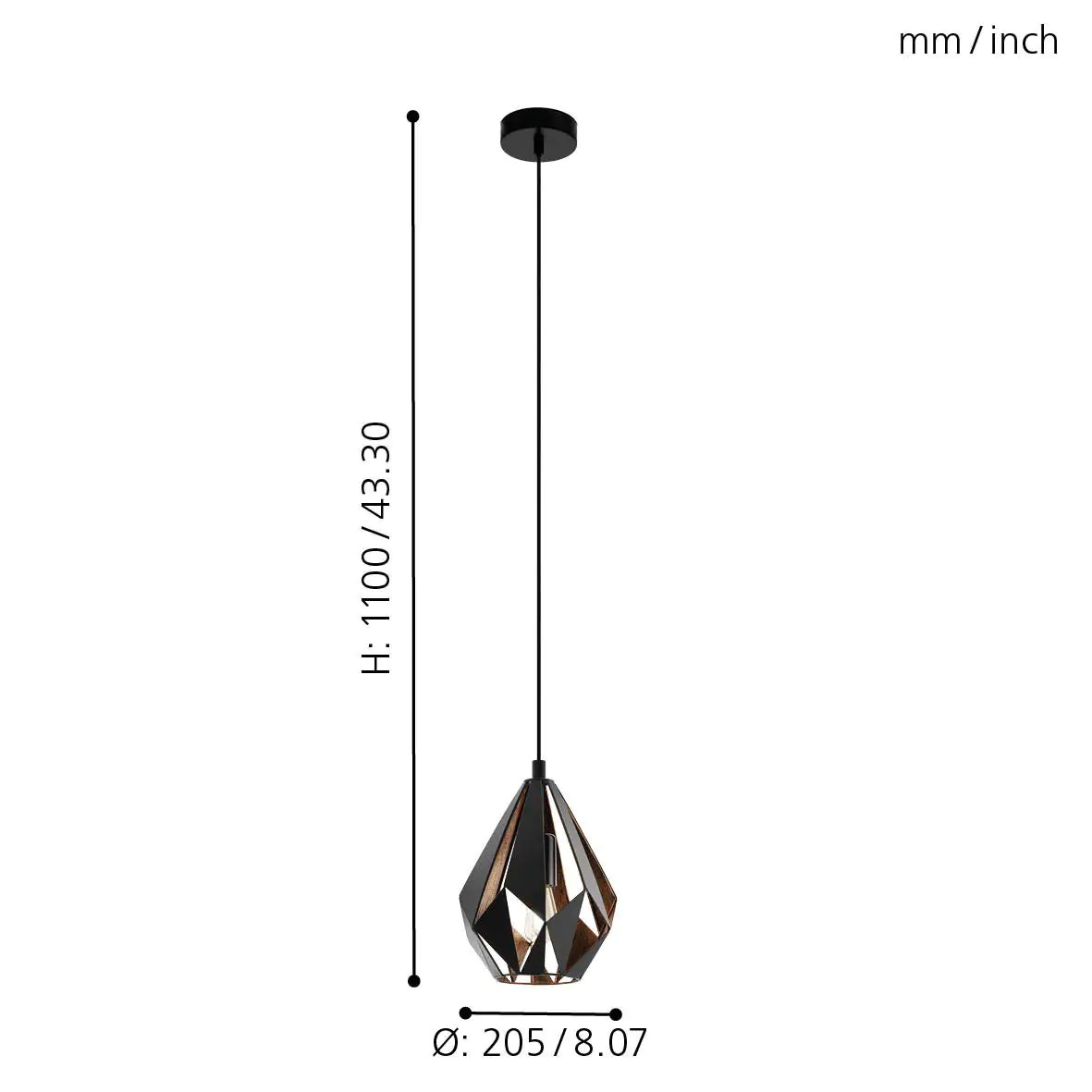 Eglo Pendelleuchte Carlton 1 schwarz-kupfer Ø 20,5 cm E27