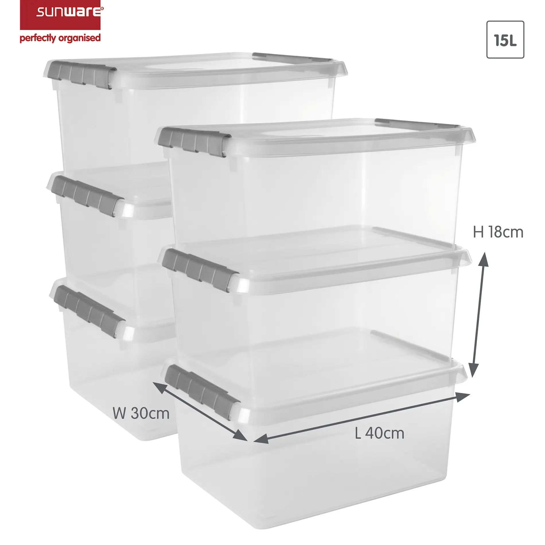 Sunware Aufbewahrungsbox Comfort-Line mit Deckel 40 x 30 cm 15 L transparent 6er Set