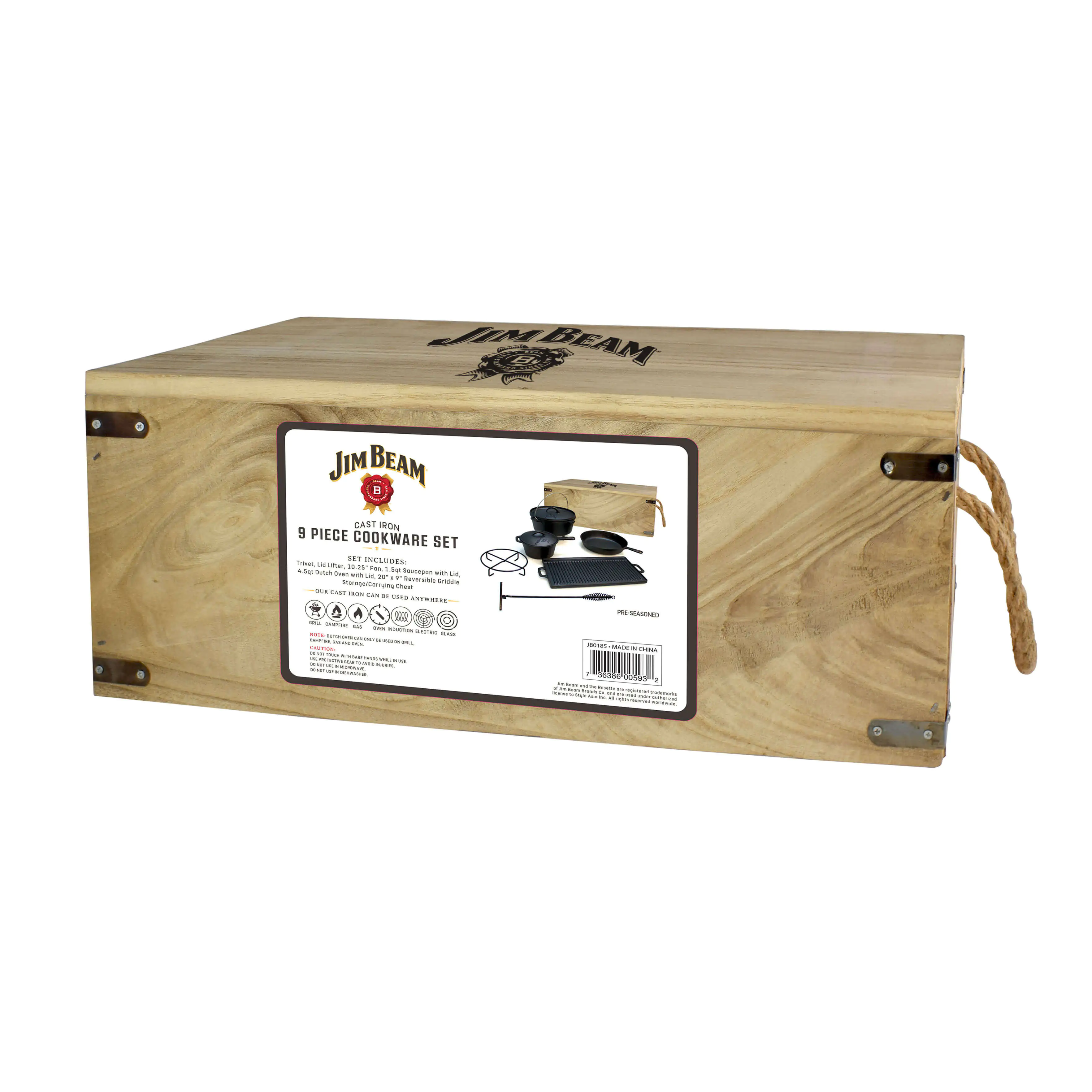 Jim Beam Koch Set gusseisern 9-teilig, in Holztruhe