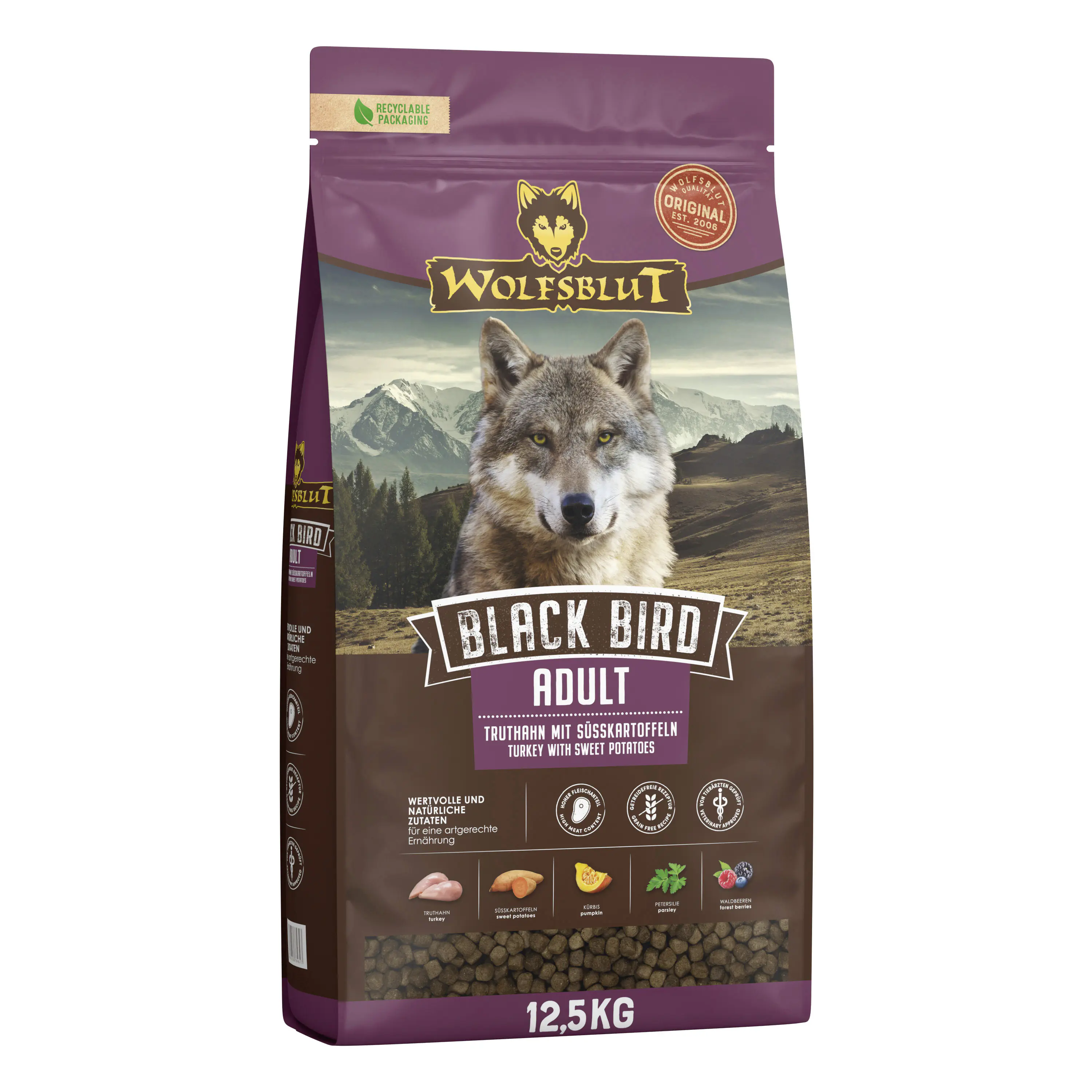Wolfsblut Black Bird Hundetrockenfutter Adult getreidefrei 12,5 kg Truthahn