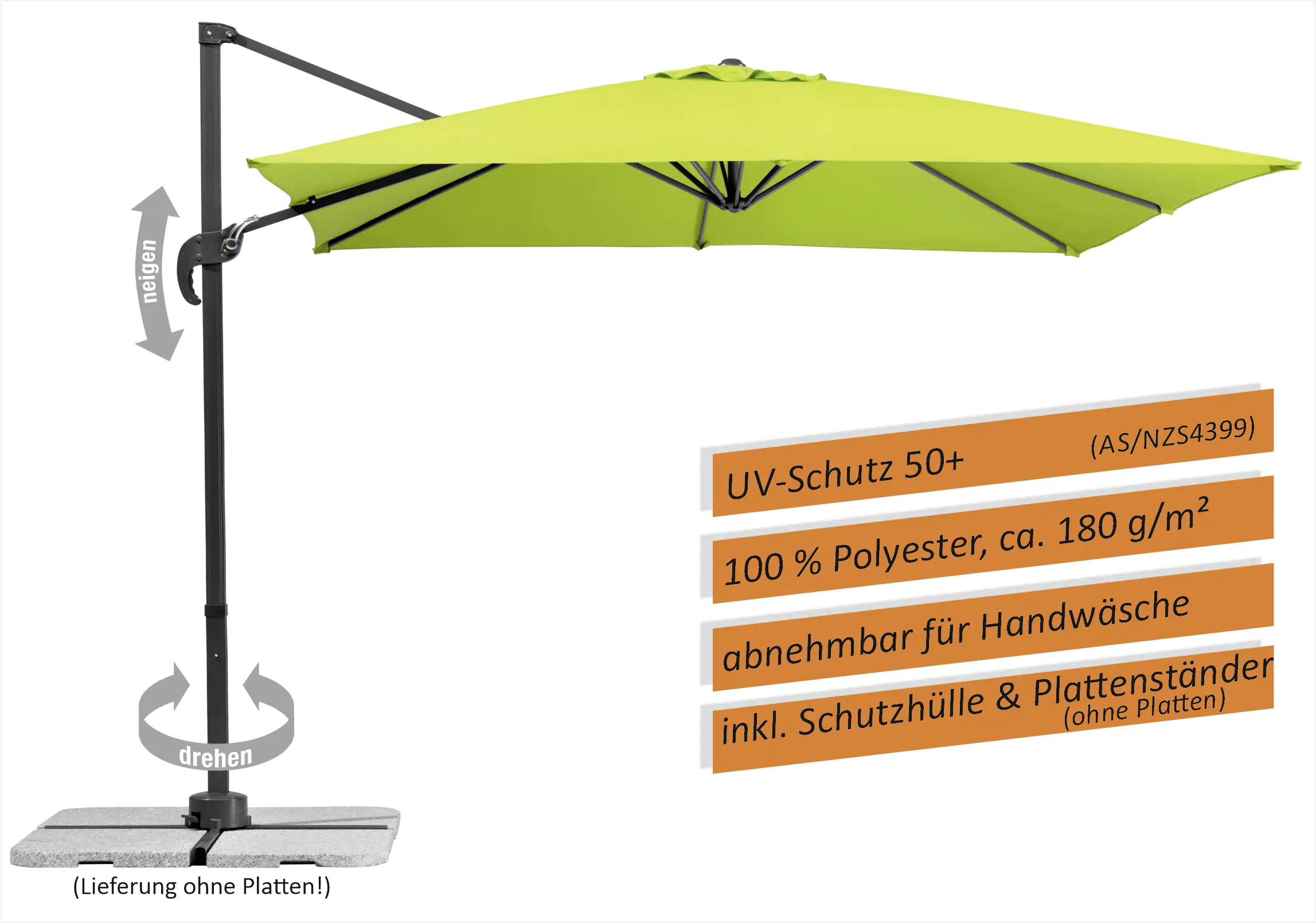Schneider Ampelschirm Rhodos Junior apfelgrün 270 x 270 cm inkl. Sonnenschirmhülle