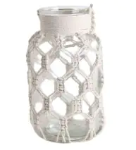 TrendLine Deko Glasflasche mit Kordeln 26 x 15 cm weiß