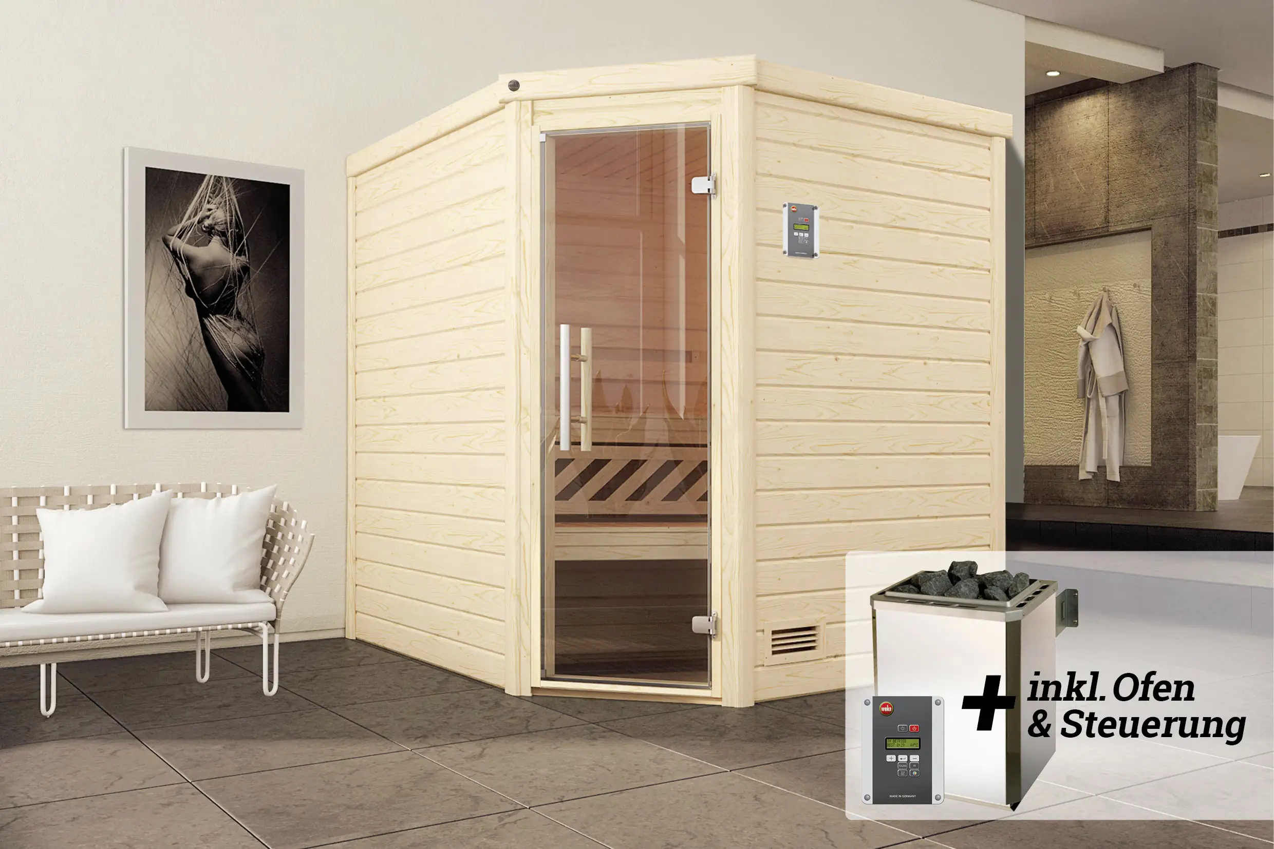 Weka Premium Massivholz-Sauna Turku Gr. 2 Sparset 7,5 kw OS