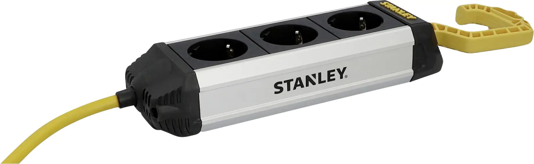 Stanley Steckdosenleiste 3-fach 3m mit Haken, Aluminiumgehäuse, schwarz