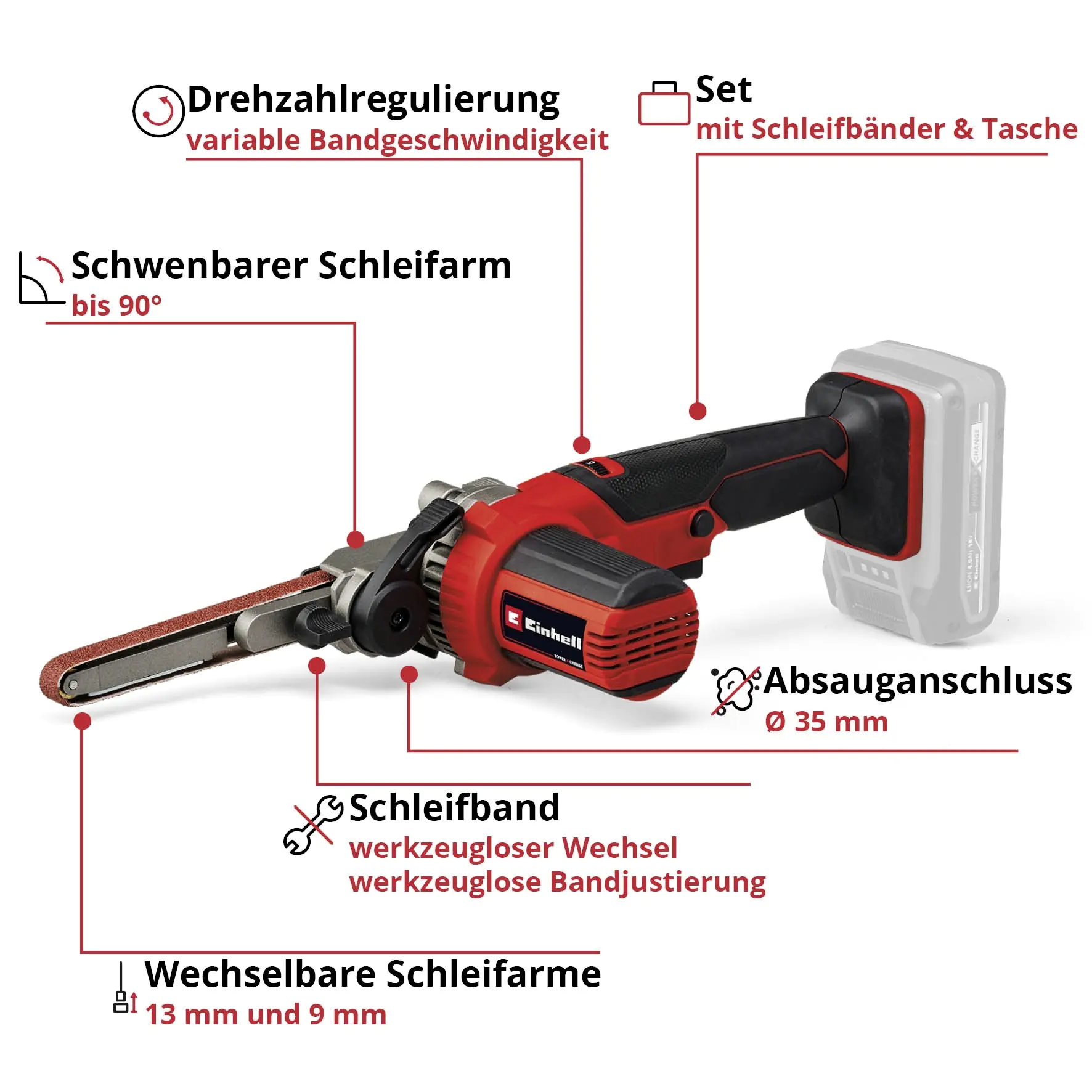 Einhell Expert Akku-Bandschleifer TE-BF 18 Li-Solo 18 V