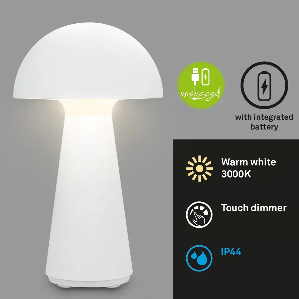 Briloner LED Akku-Tischleuchte Fungo weiß 28 x 16 cm warmweiß