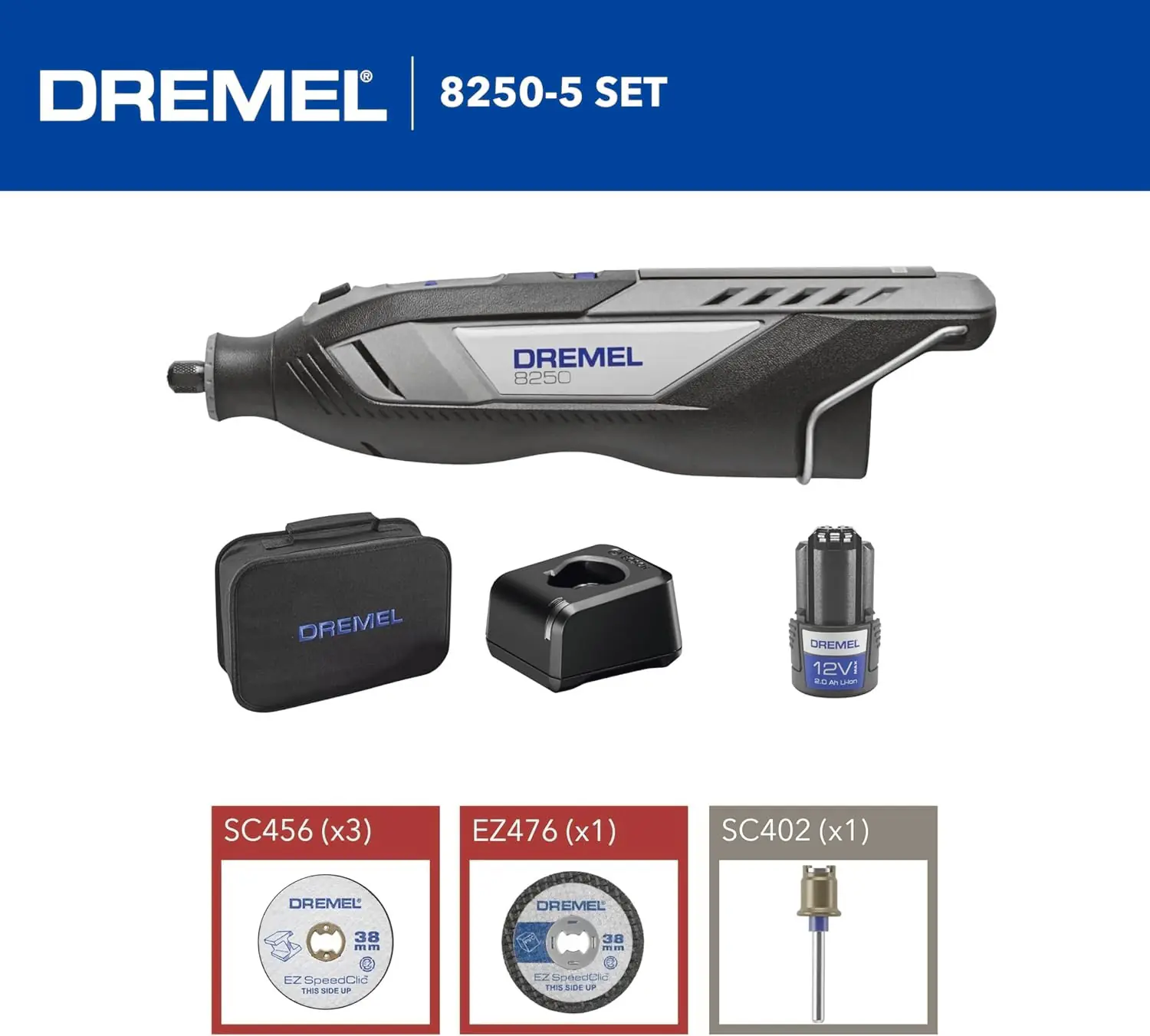 Dremel Akku-Multitool 8250-5 12V 2 Ah mit 5-teiligem Zubehör