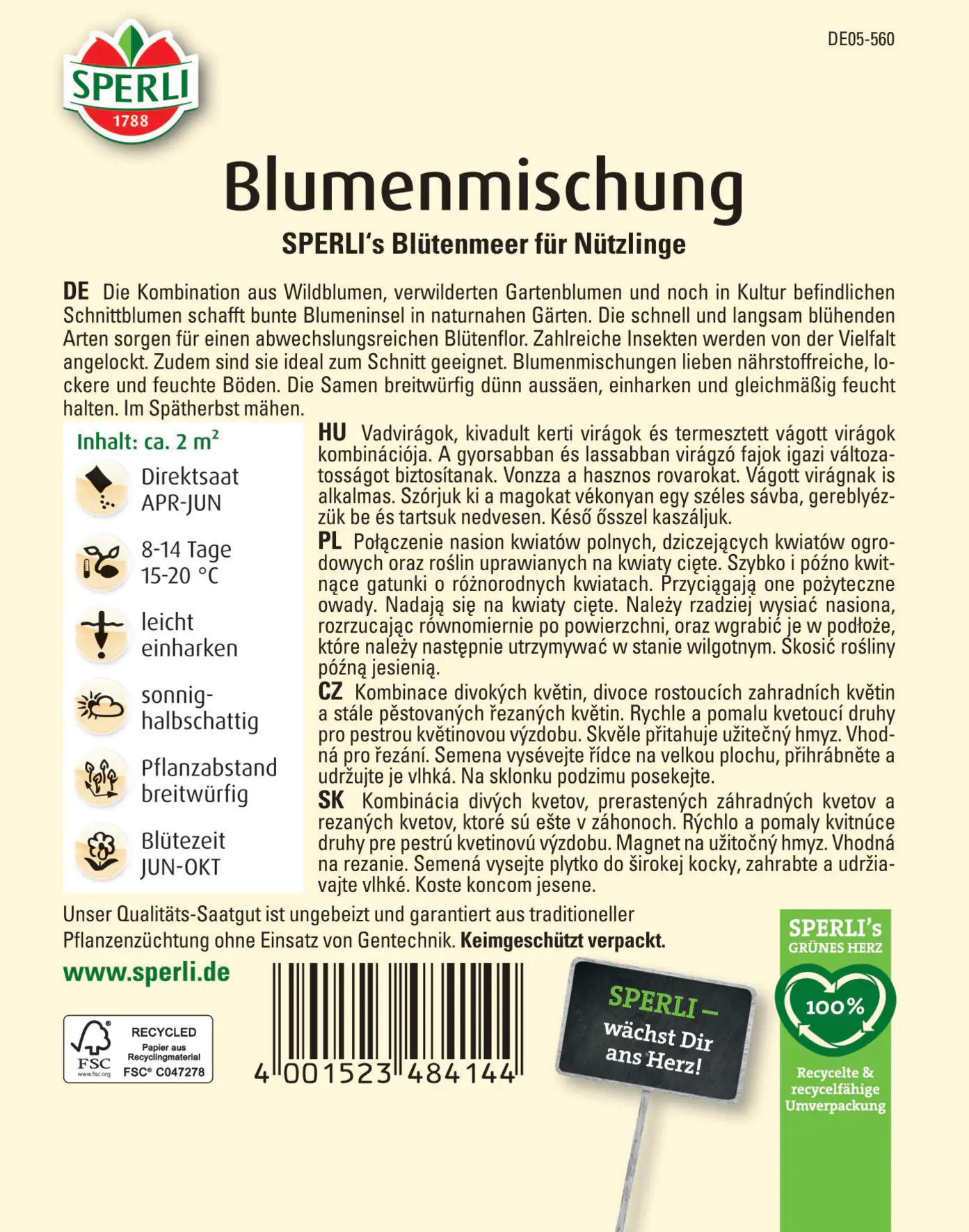 Sperli Blumenmischung SPERLI's Blütenmeer für Nützlinge