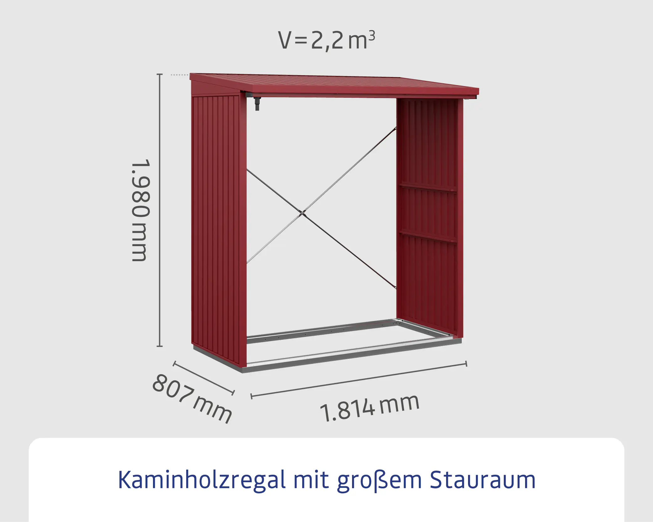 Ecostar Kaminholzregal Trend-V Typ 2, purpurrot, mit Verstrebung