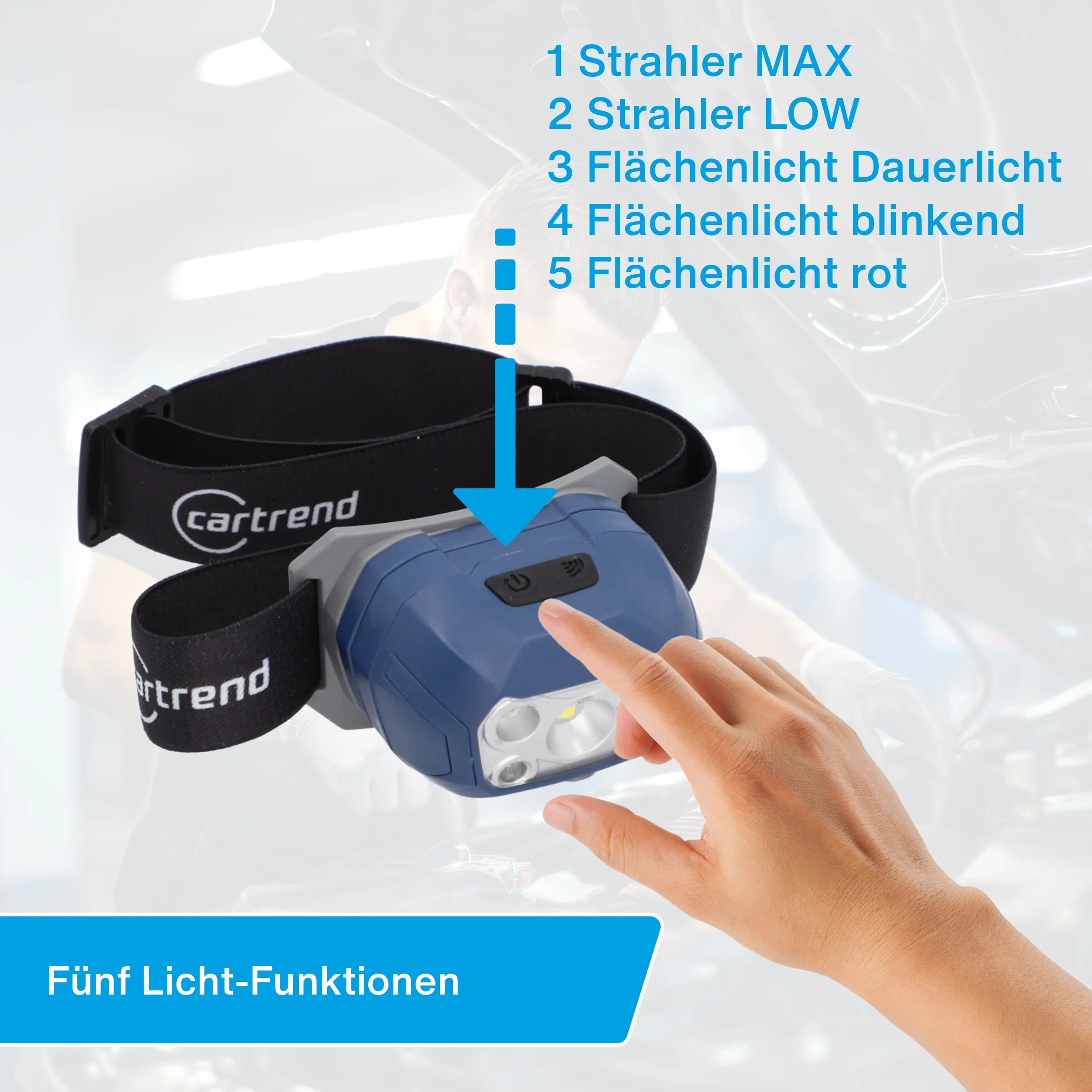 Cartrend LED-Stirnlampe 400 Lumen schwarz-blau