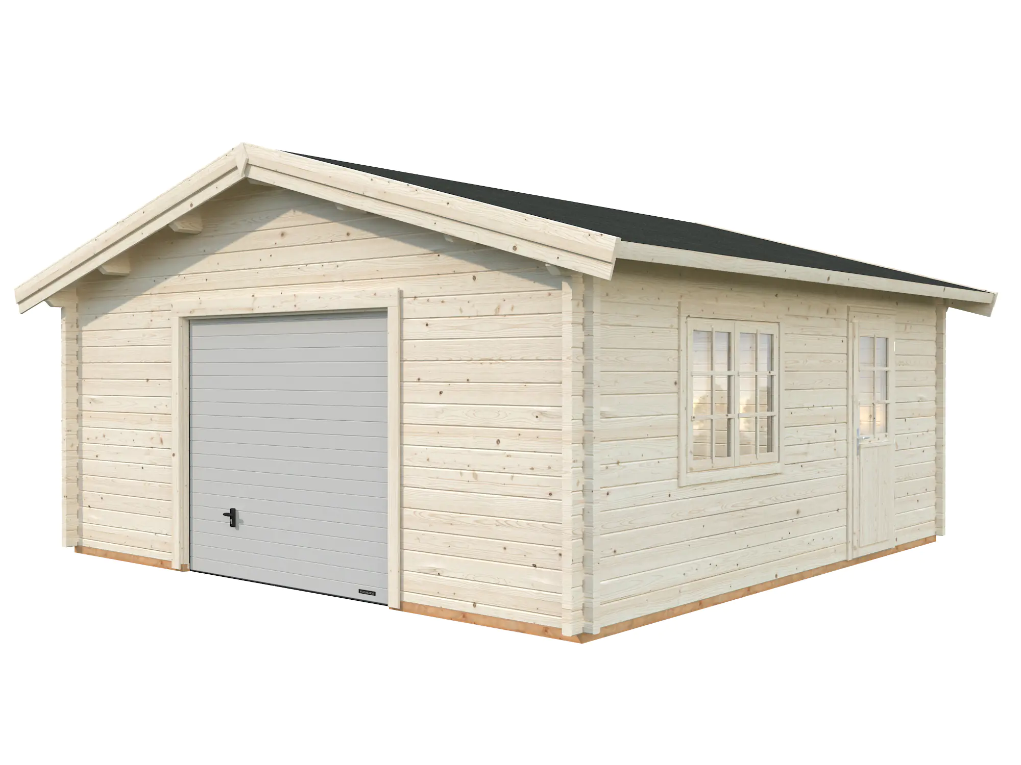 Palmako Fertiggarage Roger 540 x 540 cm mit Sektionaltor naturbelassen