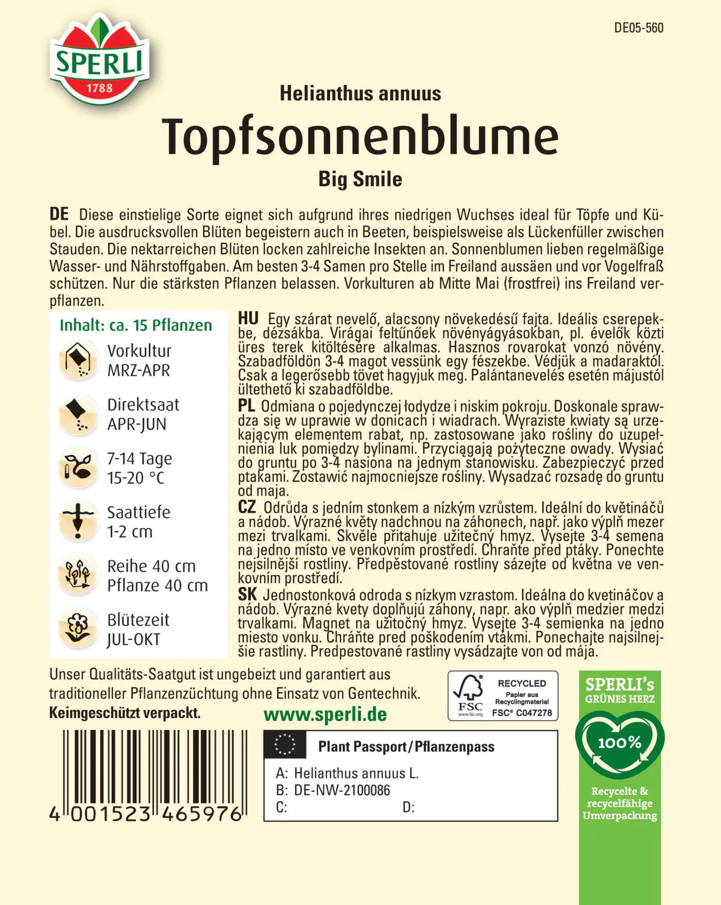 Sperli Topfsonnenblume Big Smile