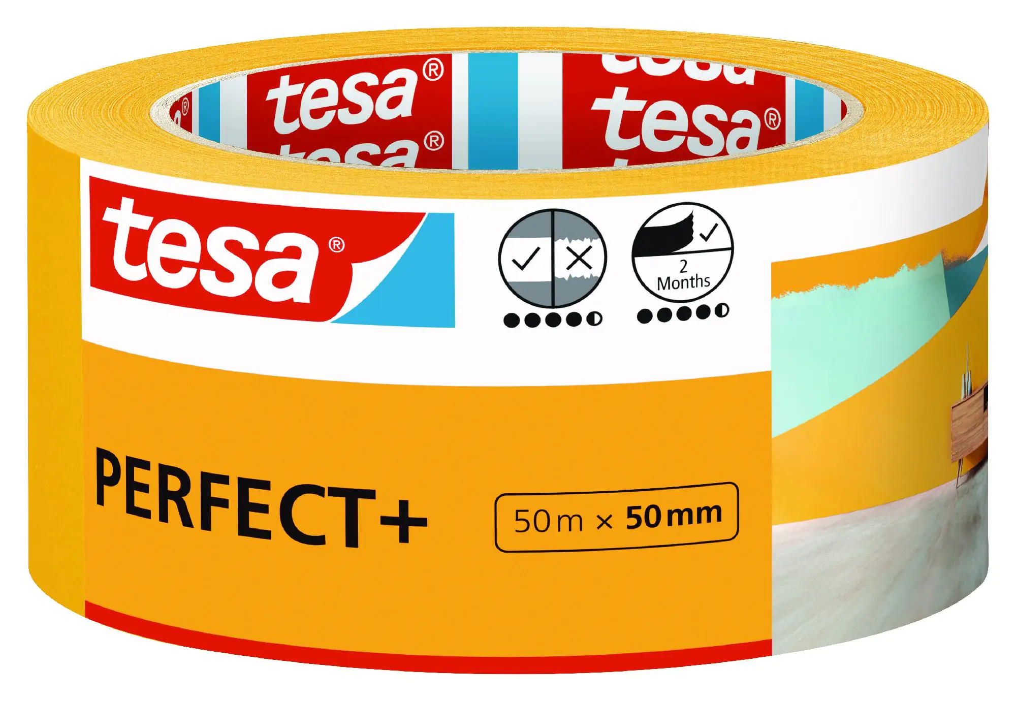 tesa Malerband Perfect+ 50 m x 50 mm, gelb