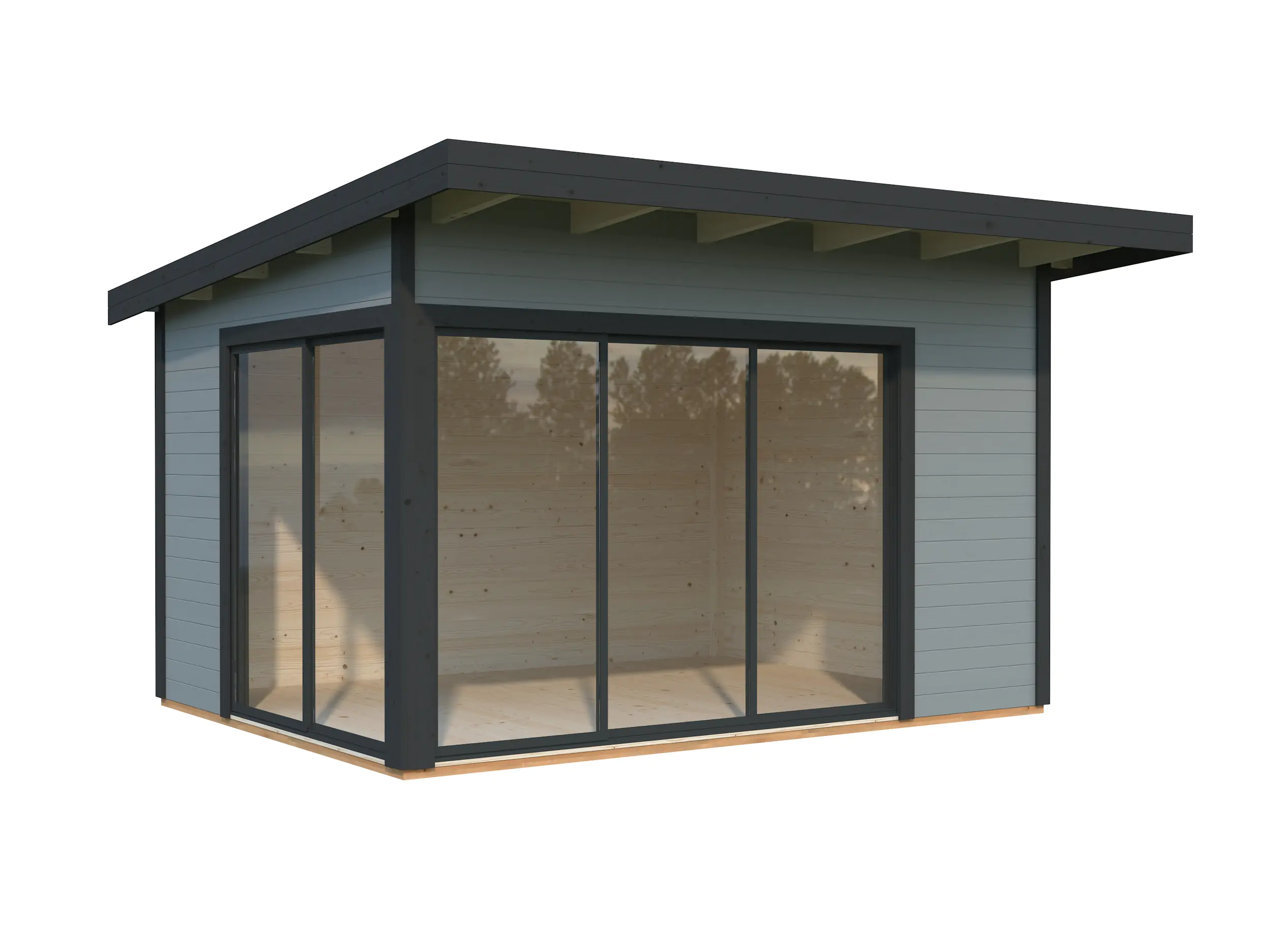 Palmako Gartenhaus Andrea 390 x 300 cm Slide Plus mit Glasschiebetüren grau lackiert