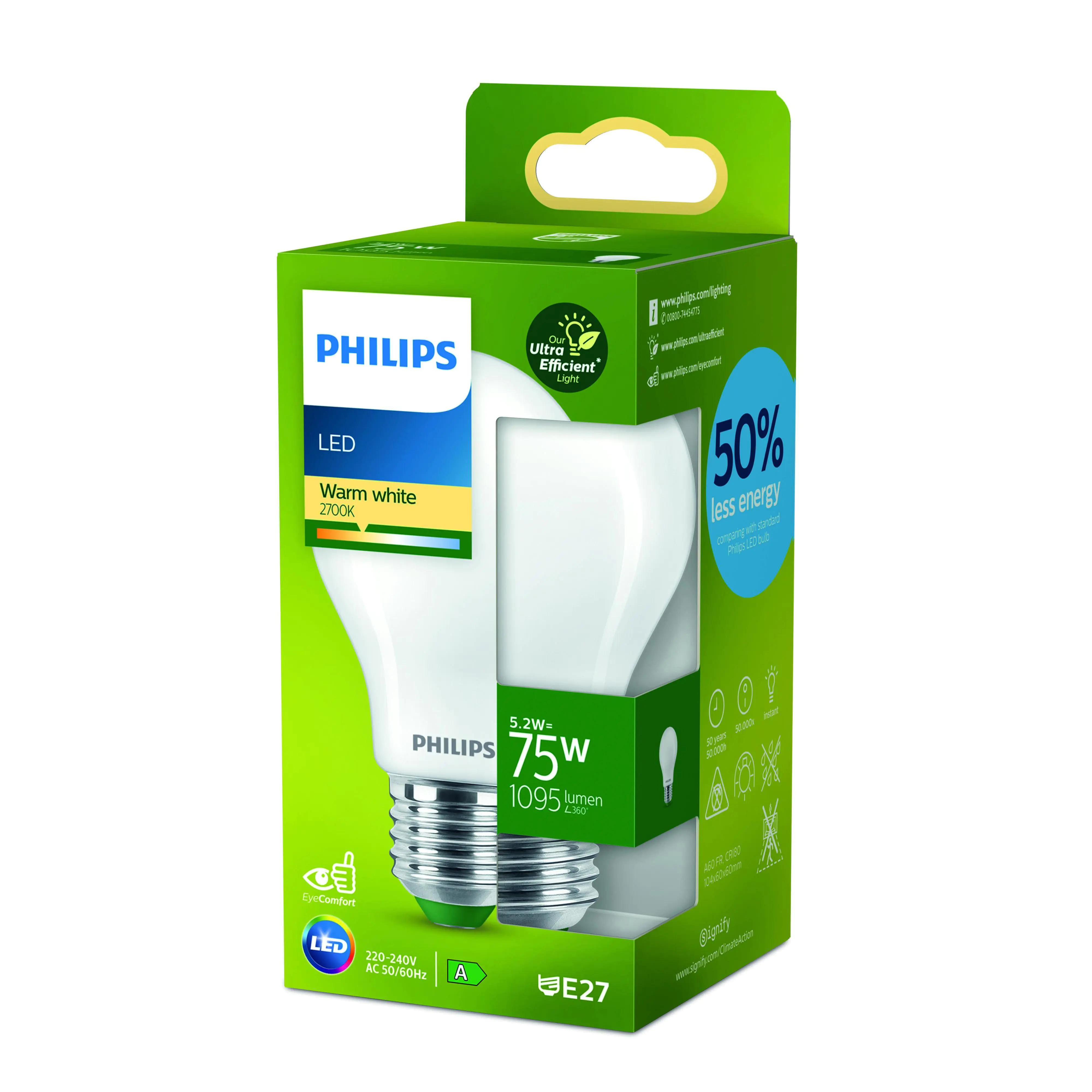Philips LED-Leuchtmittel A60 E27 5,2W warmweiß matt