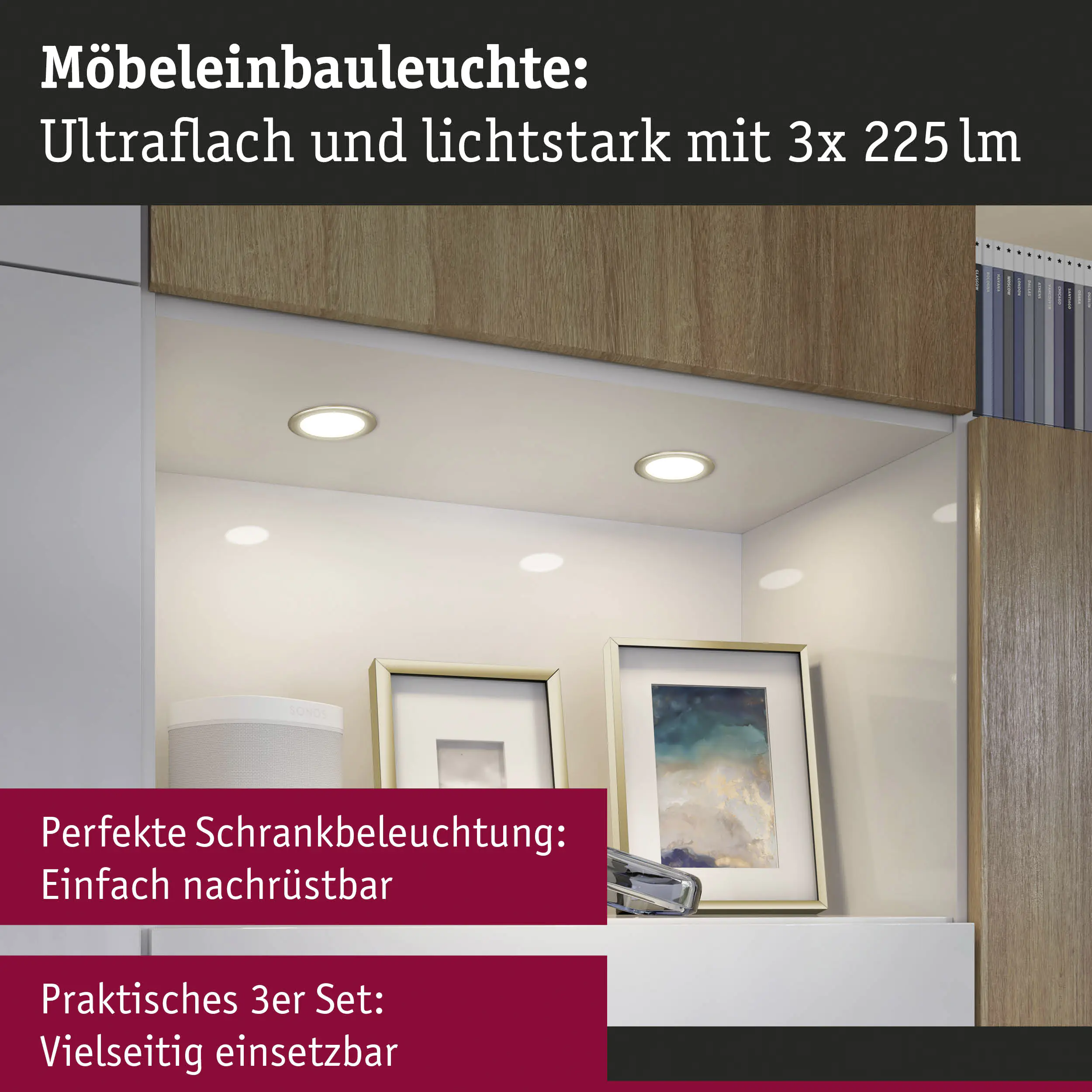 Paulmann LED Möbel-Einbauleuchte gold matt Ø 6,5 cm warmweiß 3er Set