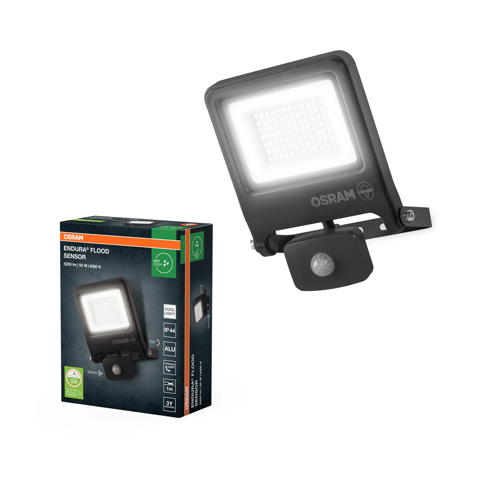 Osram Außenleuchte ENDURA Flood Bewegungsmelder 50W PCR dunkelgrau kaltweiß