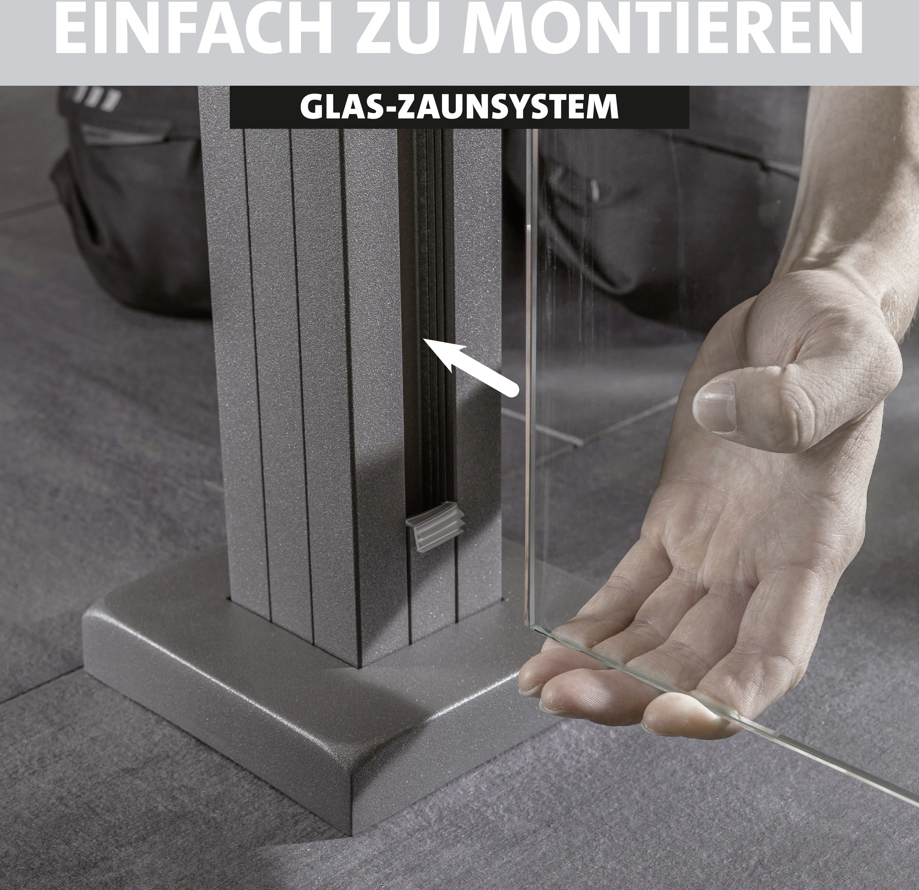 Ambiente Glaszaun Erweiterungsset Klarglas mit Siebdruck 187 x 107,2 cm grau