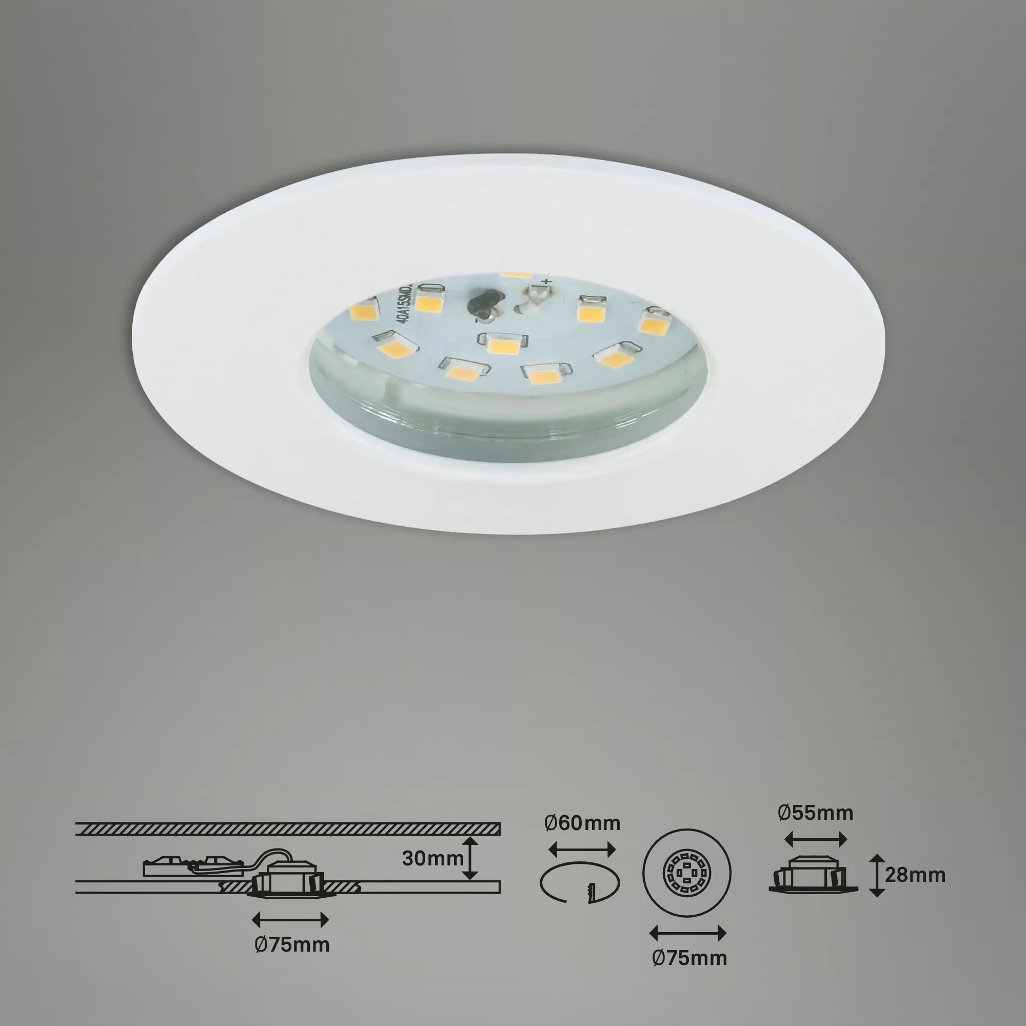 Briloner 3er Set LED Einbauleuchten Attach weiß Ø 7,5 cm dimmbar