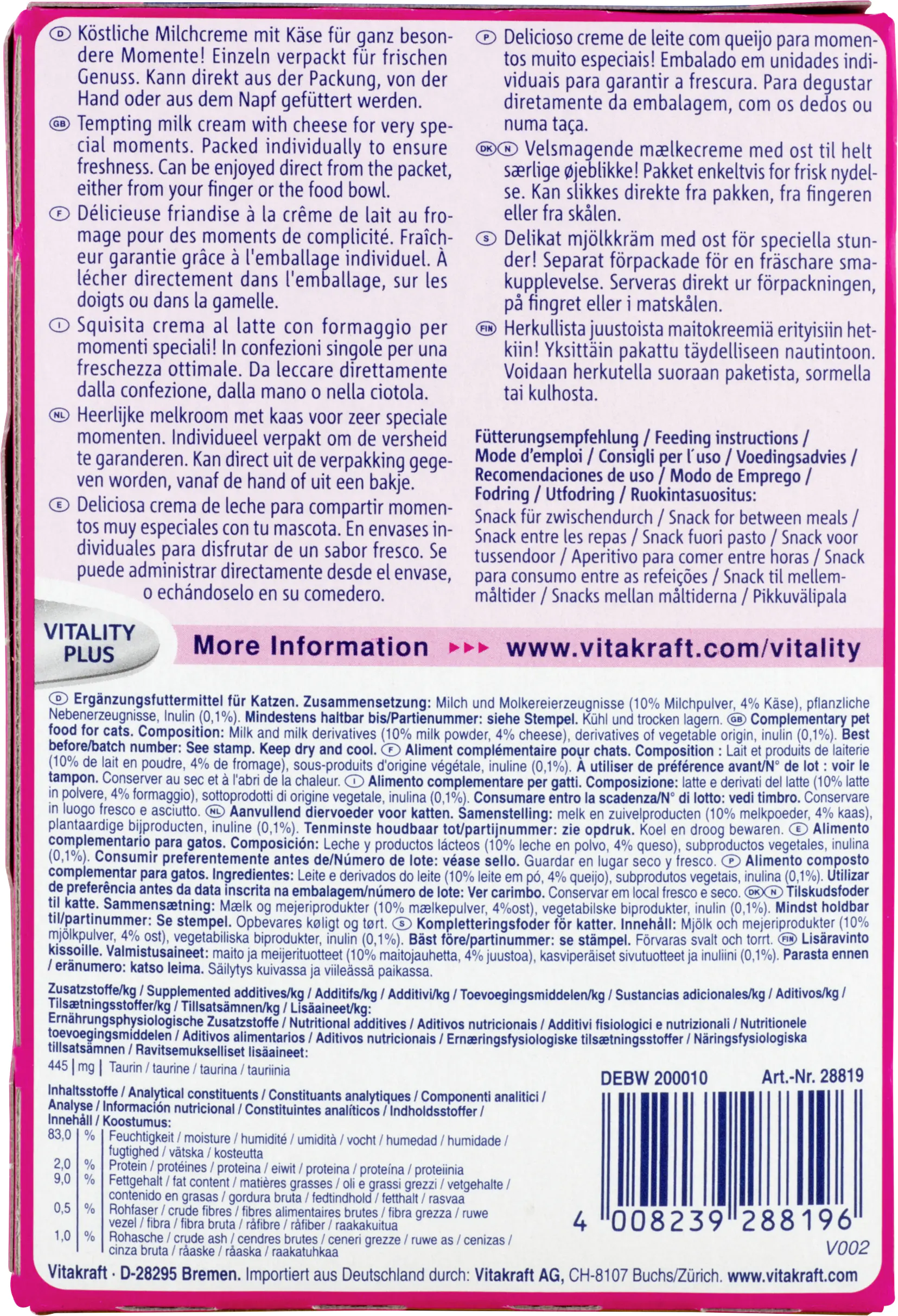 Vitakraft Milky Melody Katzensnack Milchcreme mit Käse 70g