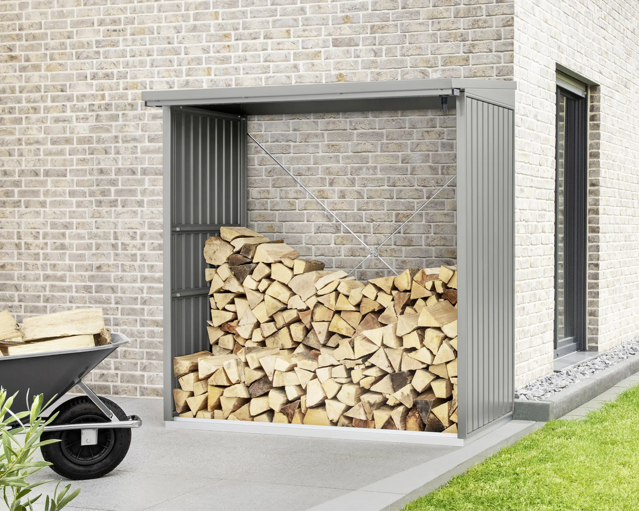 Ecostar Kaminholzregal Trend-V Typ 2, graualuminium, mit Verstrebung