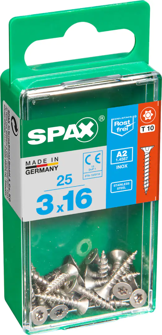 Spax Universalschrauben 3.0 x 16 mm TX 10 Senkkopf - 25 Stück Edelstahl