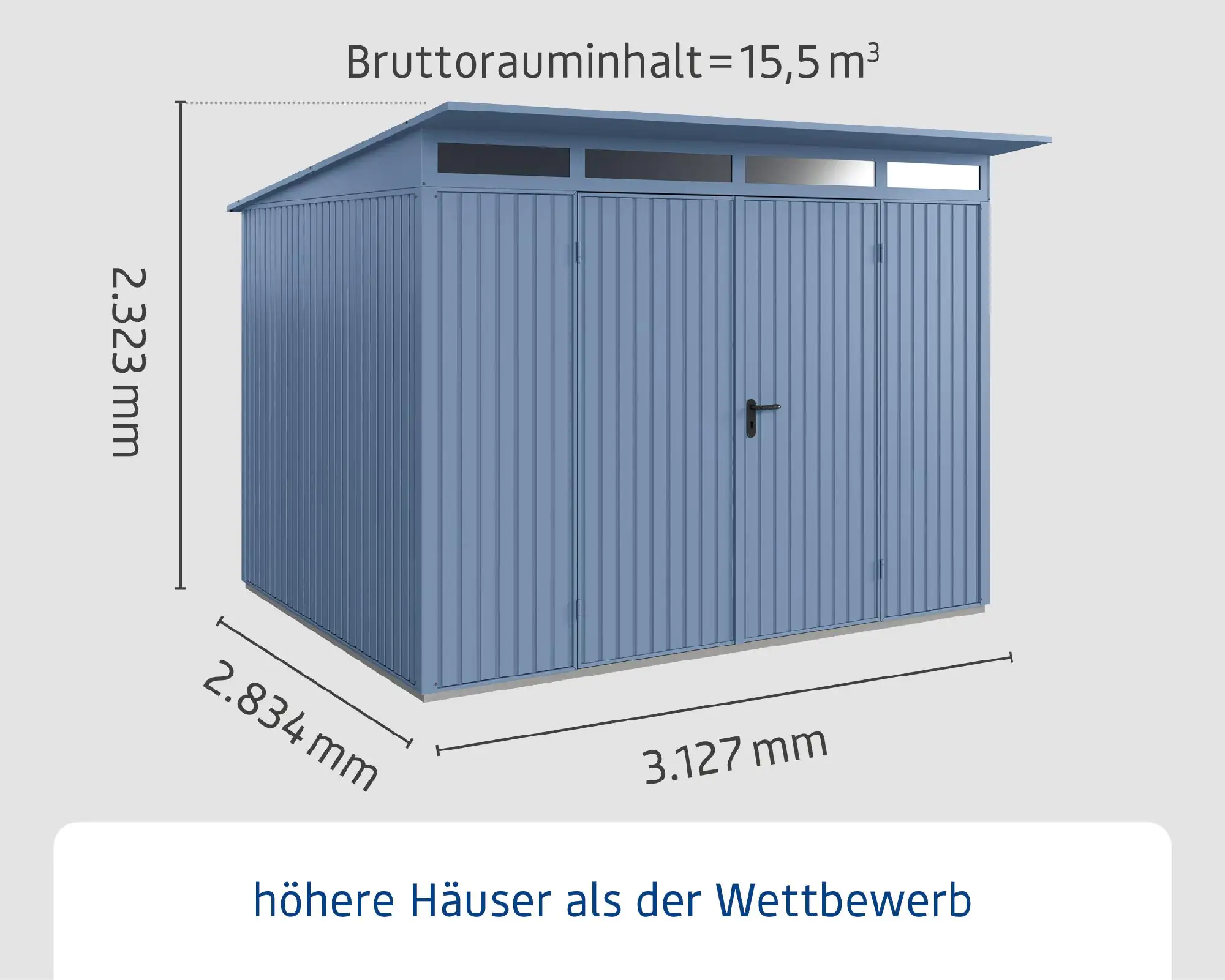 EcoStar Gerätehaus Trend-P Typ 3 taubenblau 312,7 x 283,4 x 232,3 cm