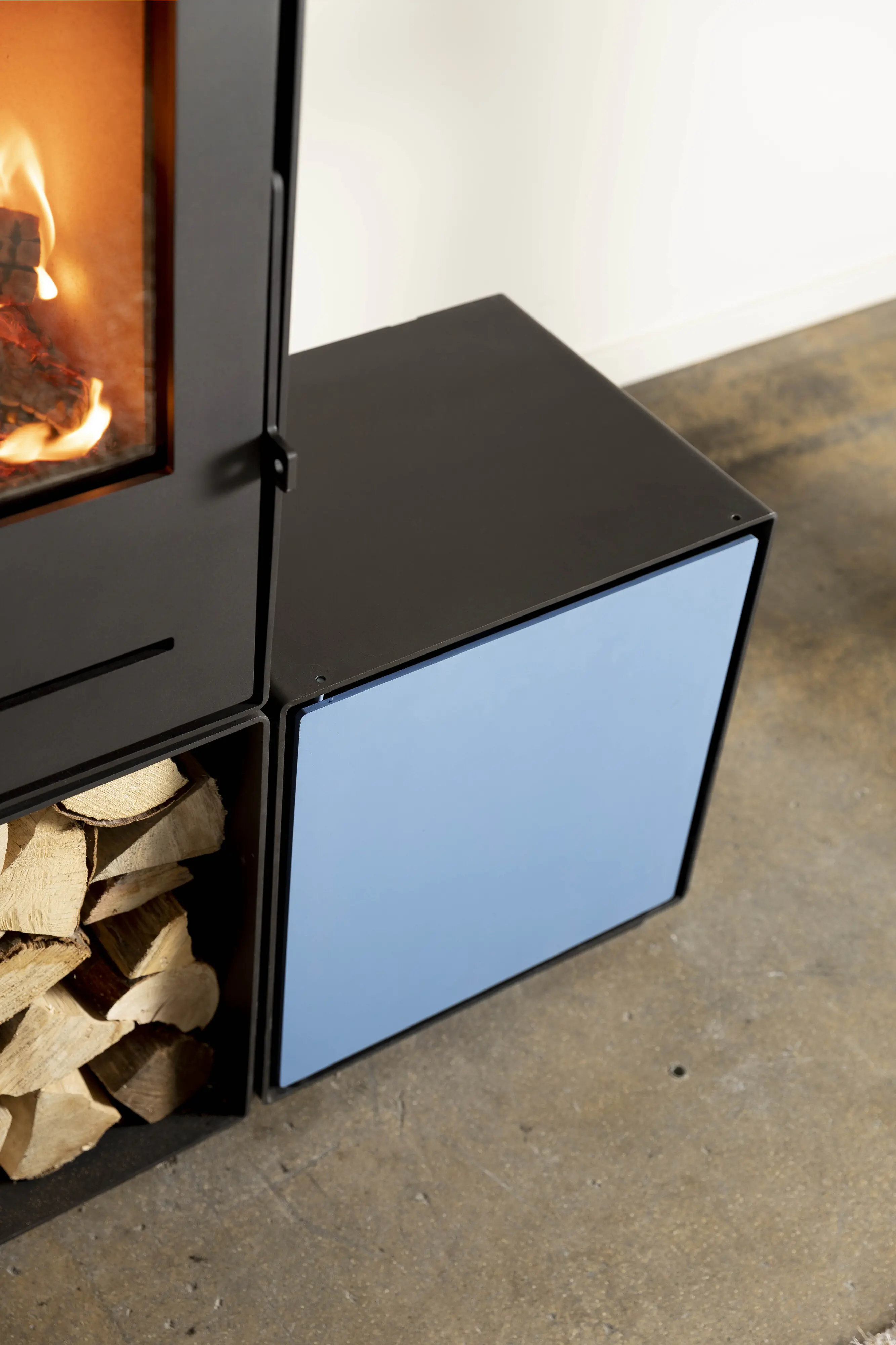 FireFix Tür & Regalböden für quadratische Box zu Kaminofen Nele 44,2 x 35,5 cm blau